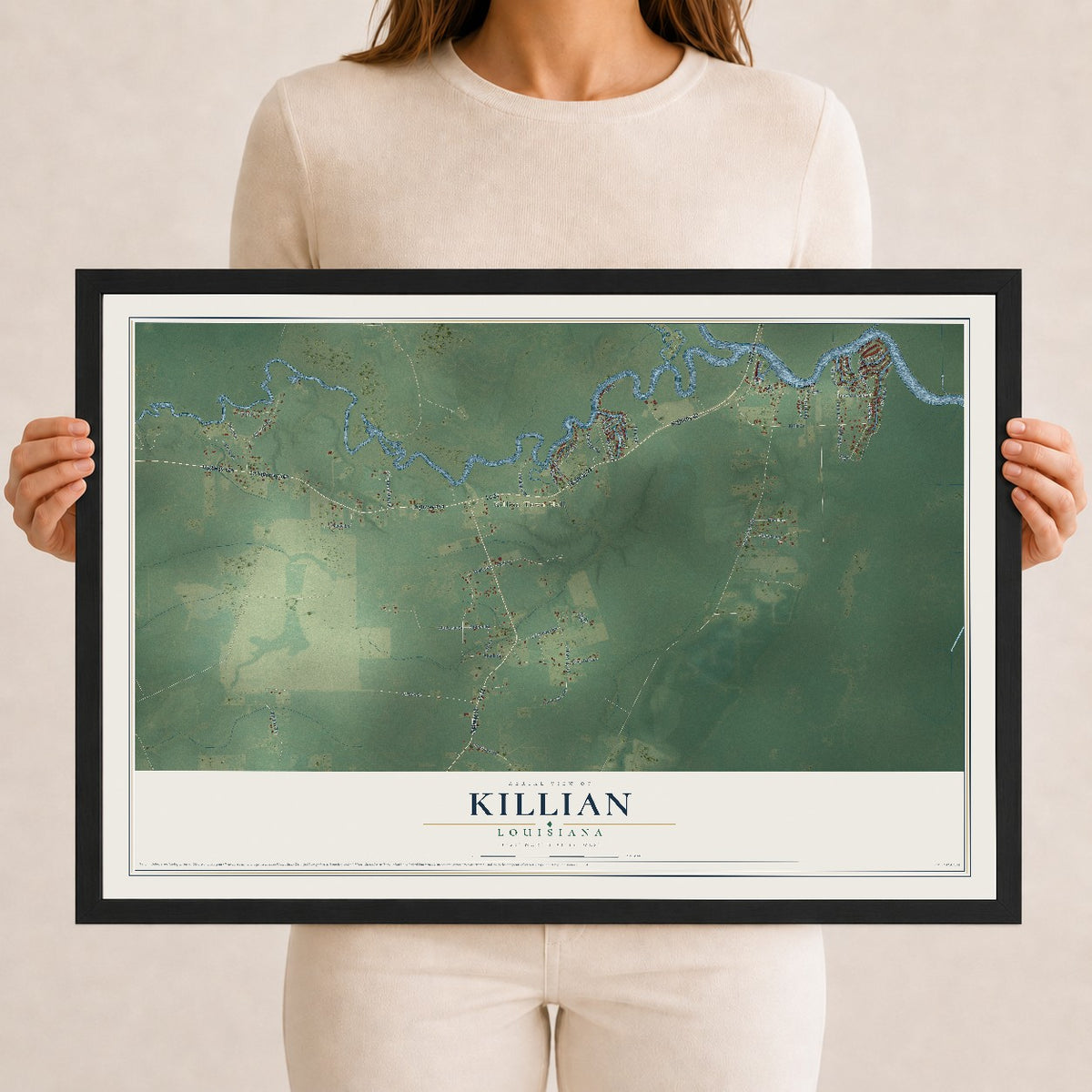 Map of Killian, Louisiana, 12 x 18 inch print in a black wood frame