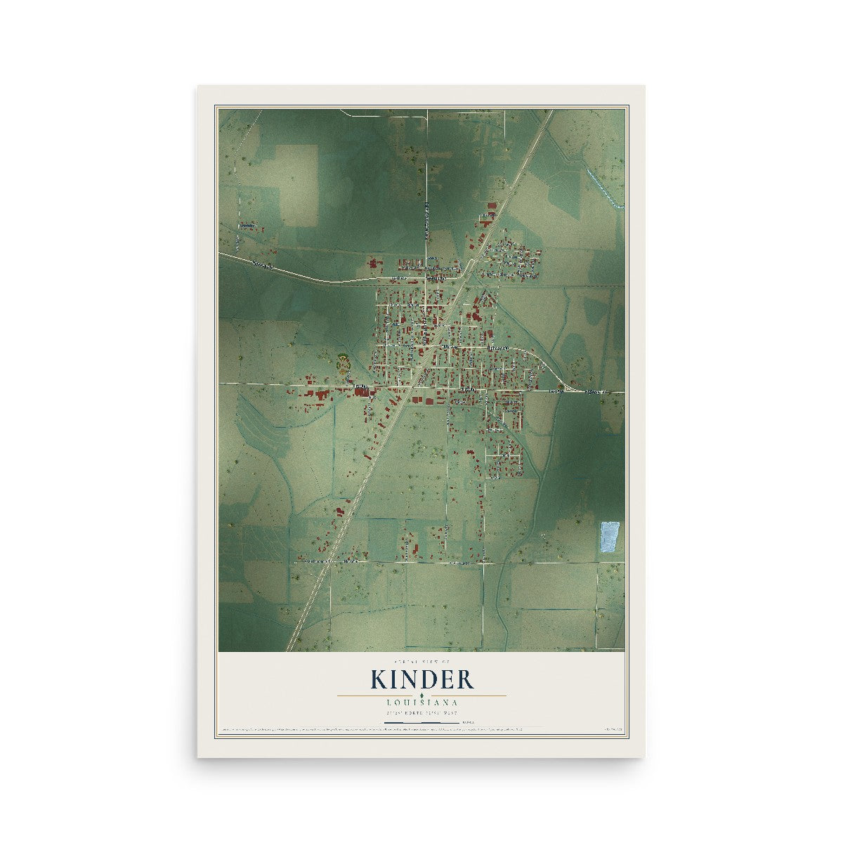 Map of Kinder, Louisiana, 12 x 18 inch unframed archival matte print