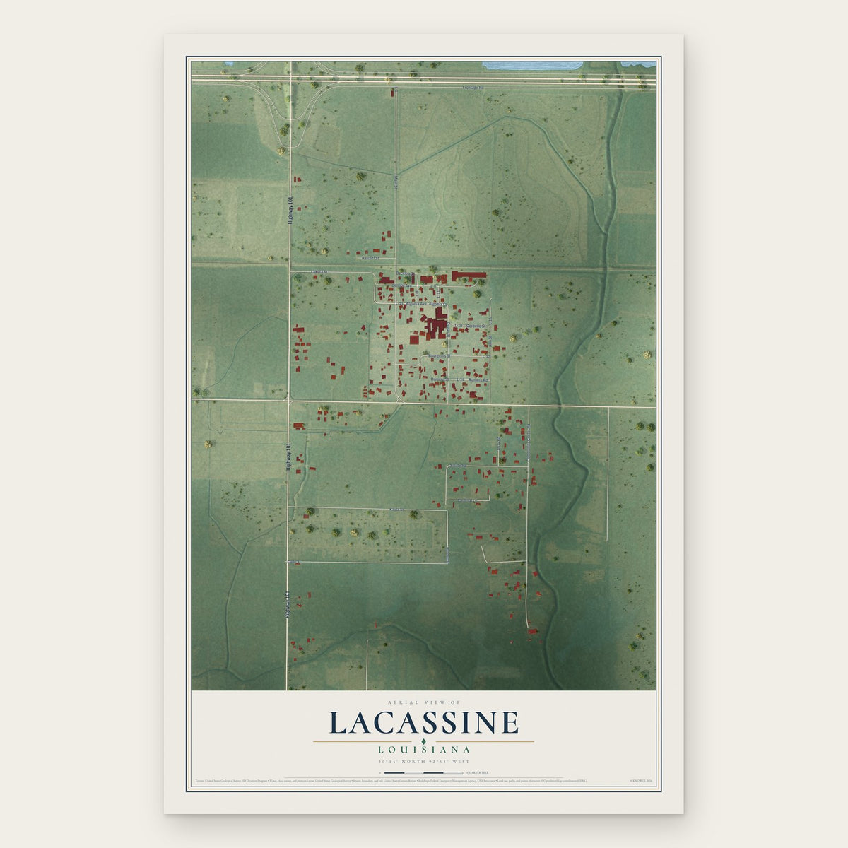 Lacassine, Louisiana map print, the full design