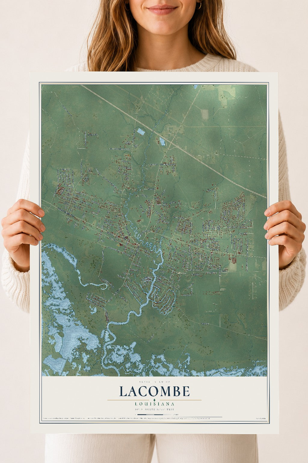 Map of Lacombe, Louisiana, 18 x 24 inch unframed archival matte print