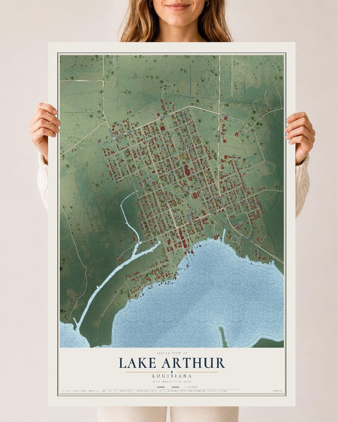 Map of Lake Arthur, Louisiana, 24 x 36 inch unframed archival matte print