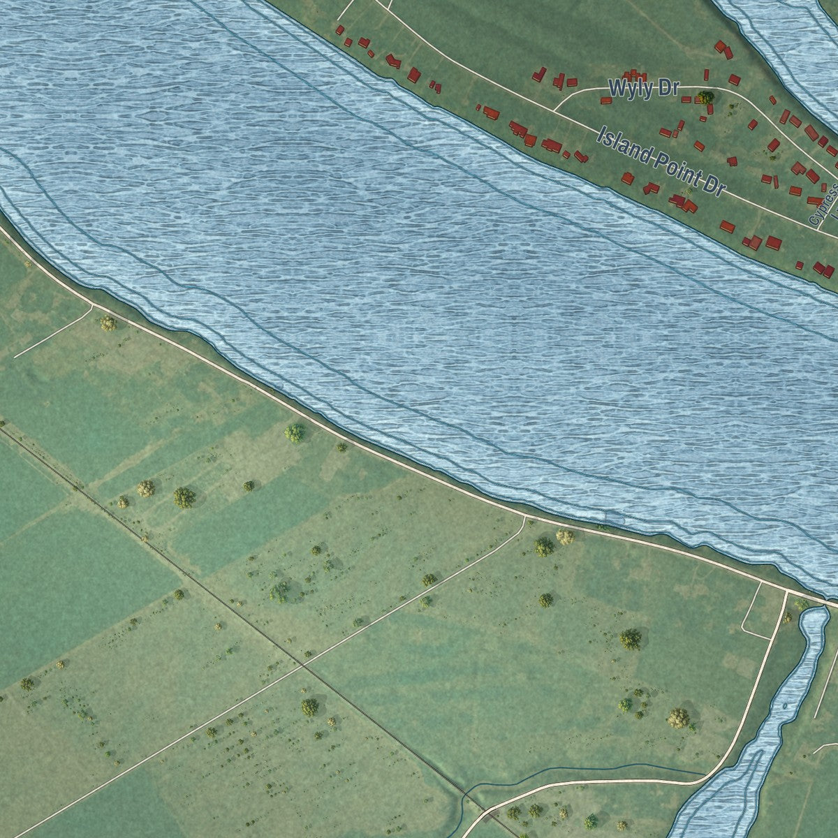 Second close-up of the map of Lake Providence, Louisiana print showing more streets and buildings