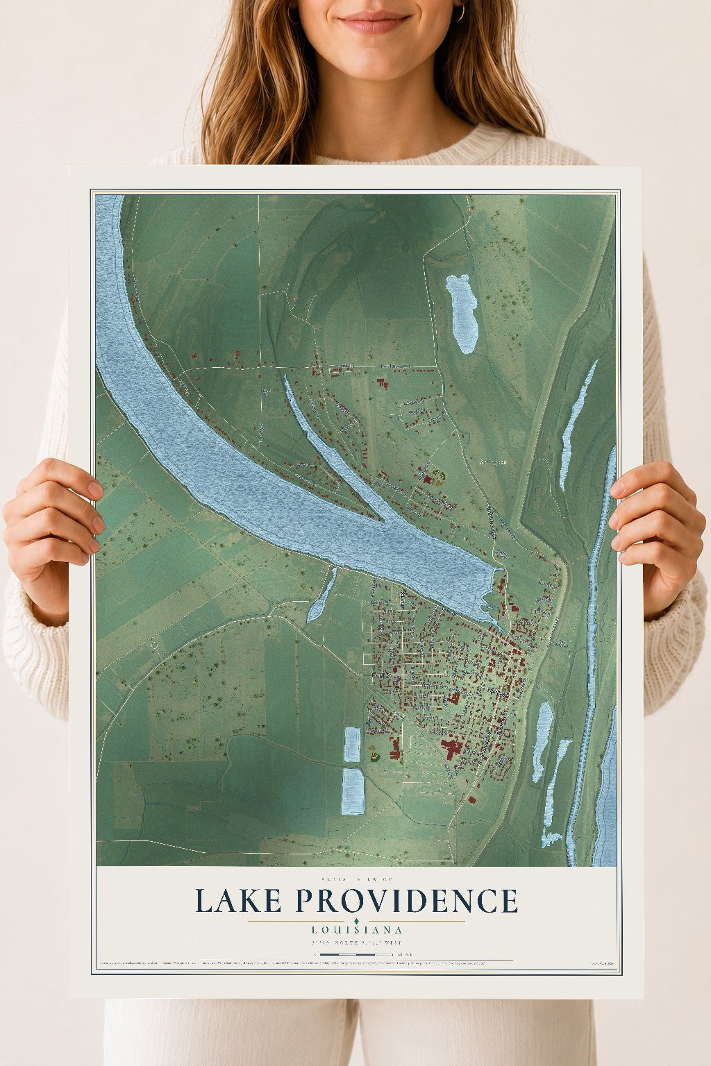 Map of Lake Providence, Louisiana, 18 x 24 inch unframed archival matte print