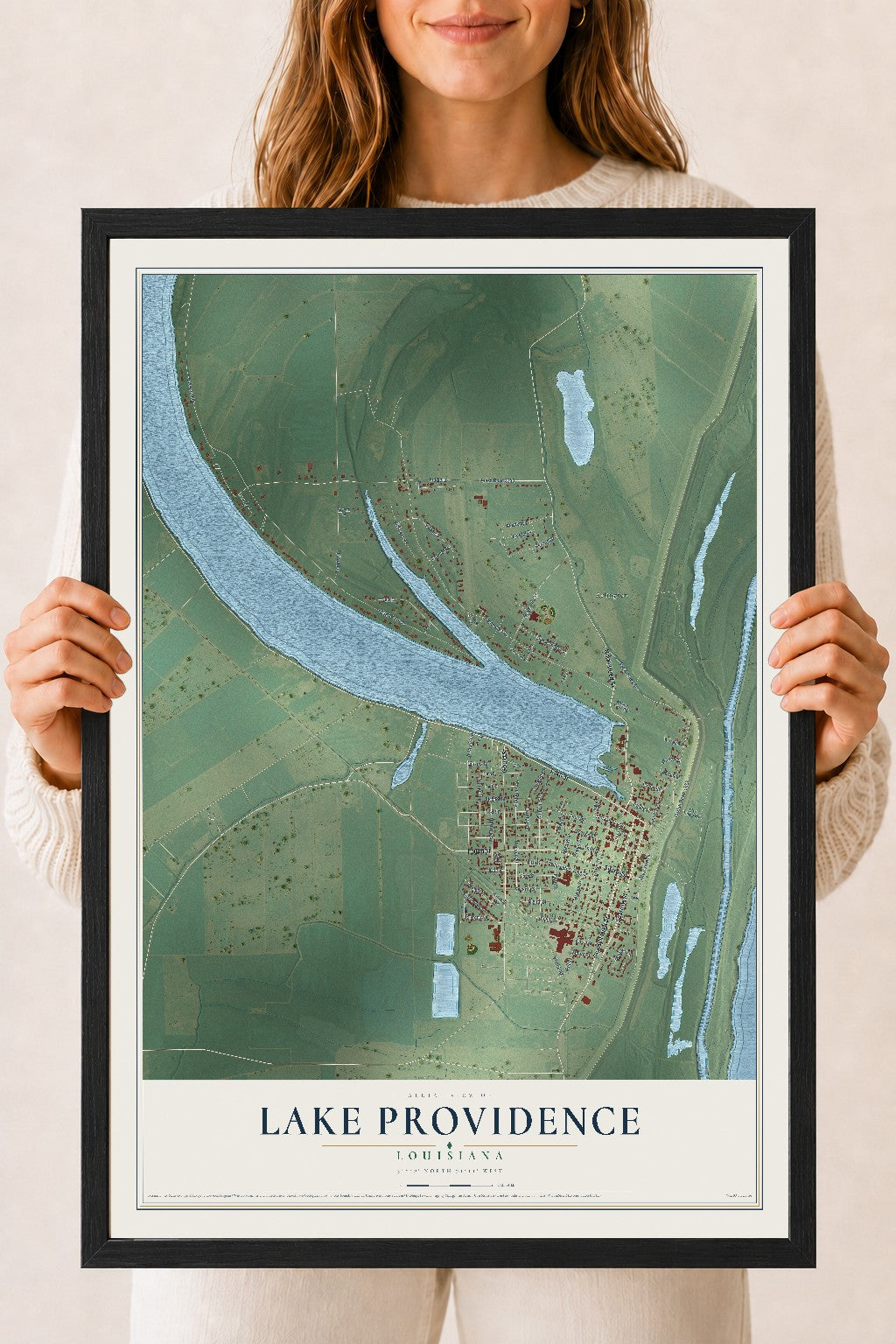 Map of Lake Providence, Louisiana, 18 x 24 inch print in a black wood frame