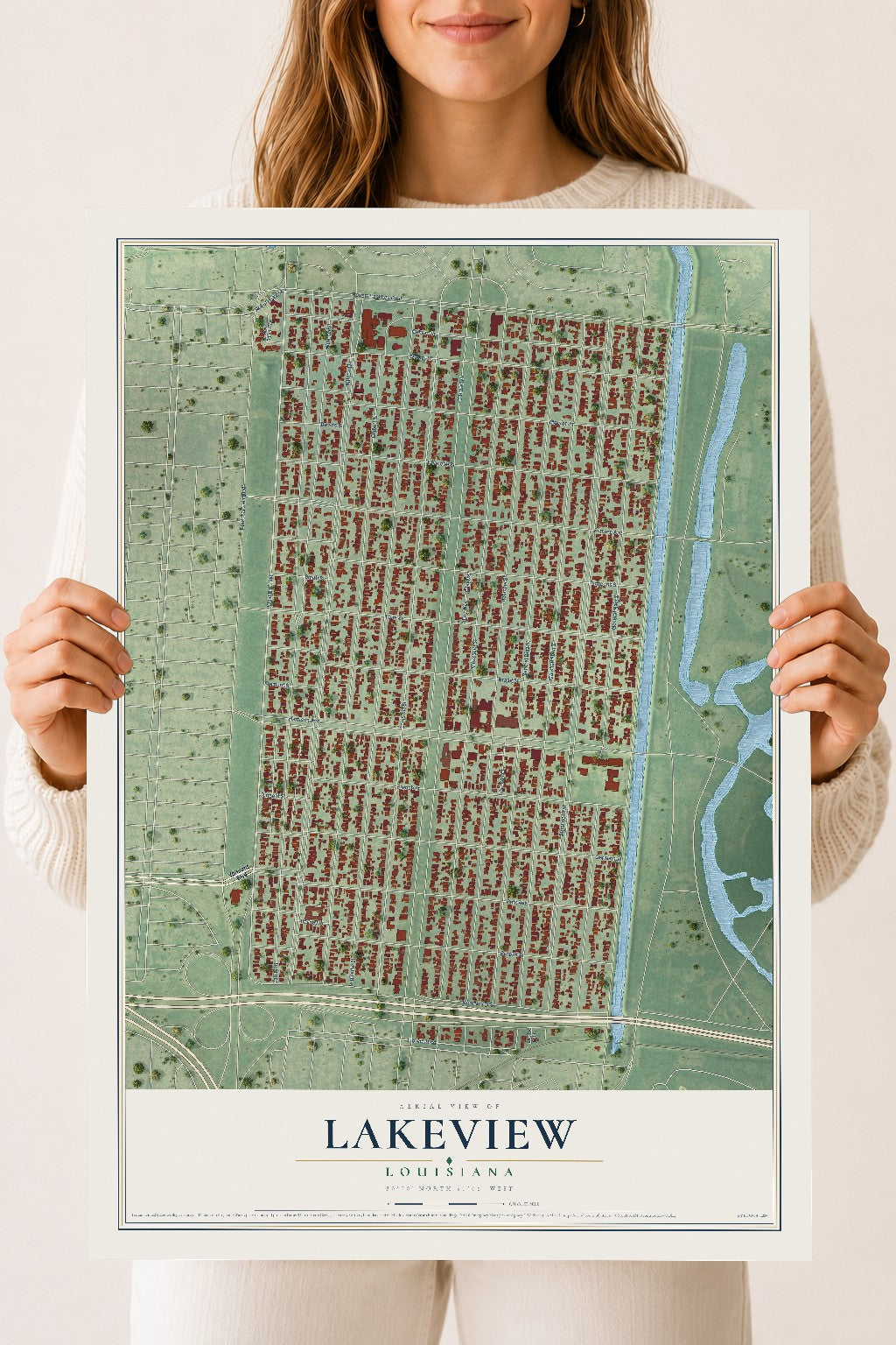 Map of Lakeview, Louisiana, 18 x 24 inch unframed archival matte print