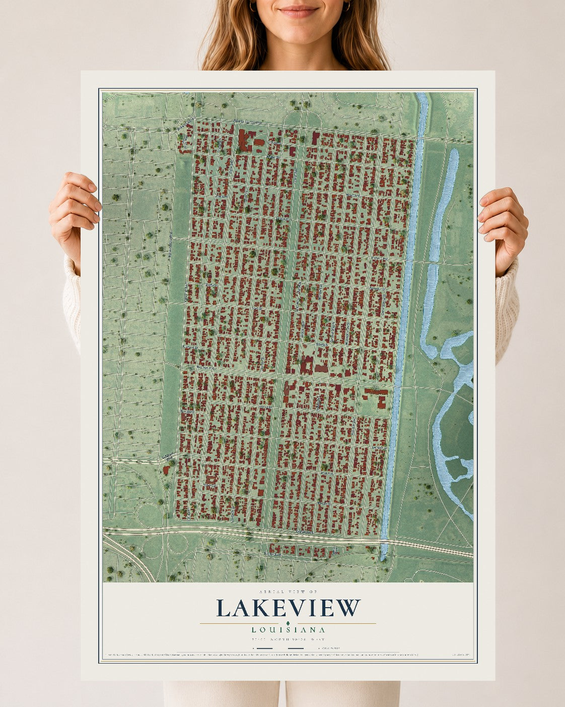 Map of Lakeview, Louisiana, 24 x 36 inch unframed archival matte print