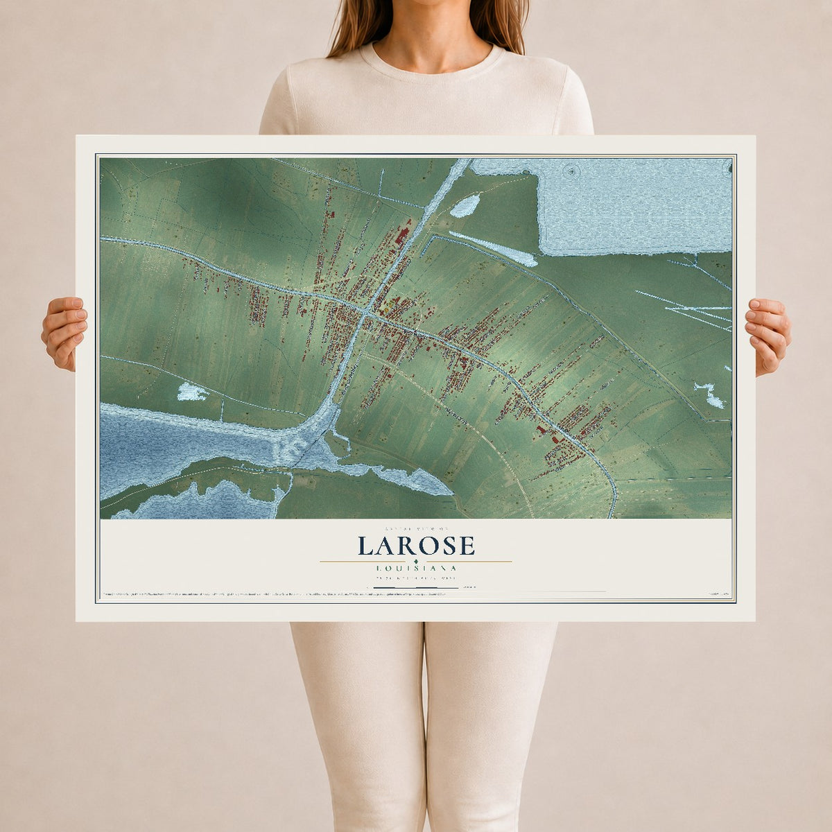 Map of Larose, Louisiana, 24 x 36 inch unframed archival matte print