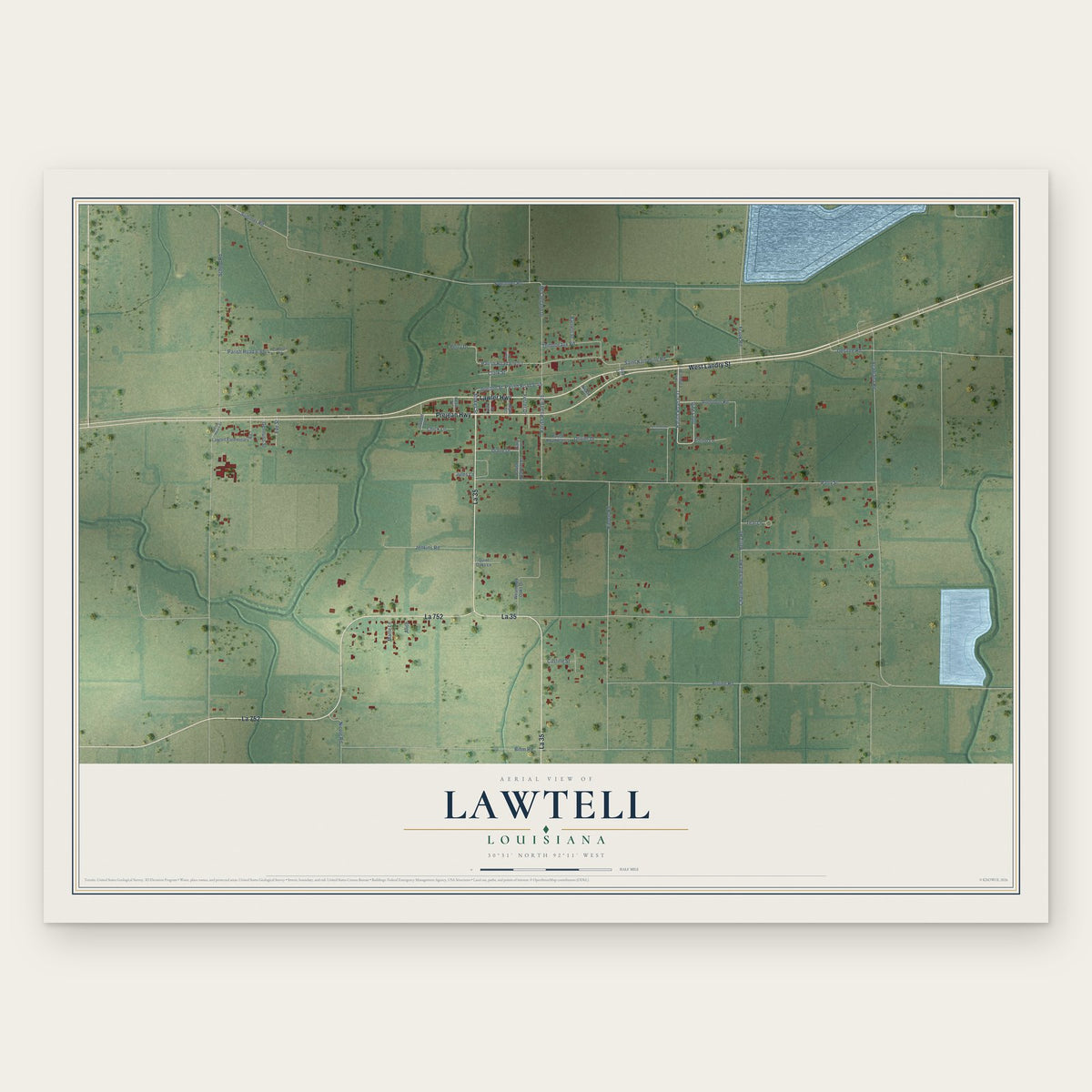 Lawtell, Louisiana map print, the full design