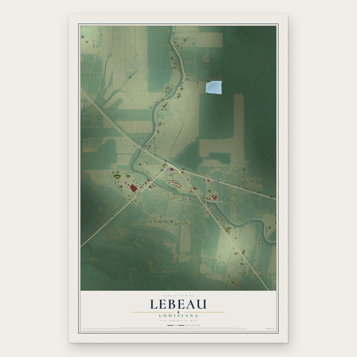 Lebeau, Louisiana map print, the full design