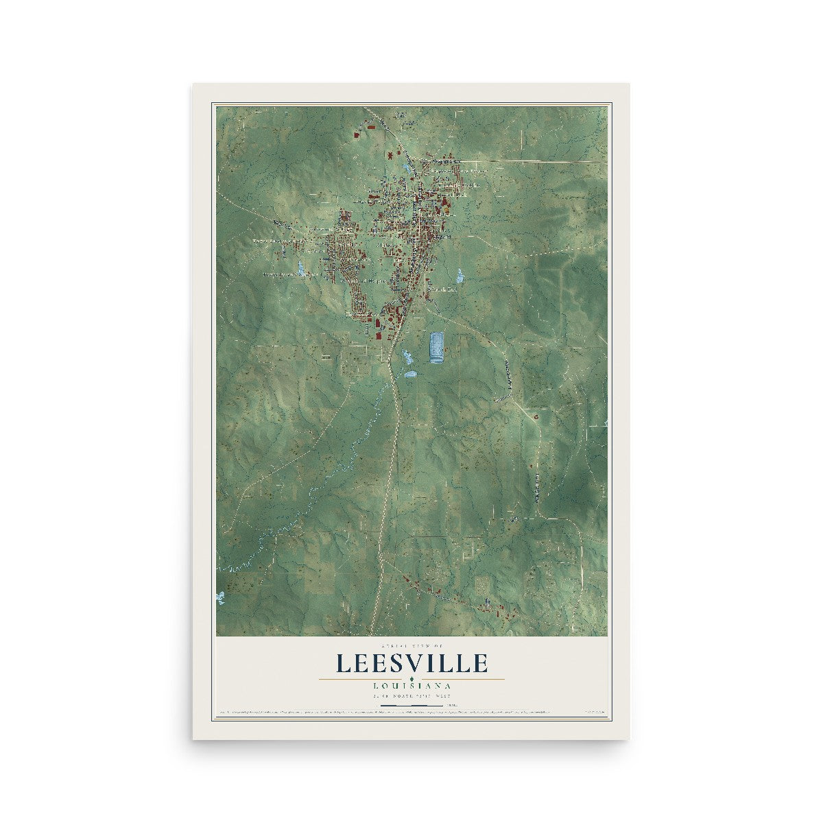 Map of Leesville, Louisiana, 12 x 18 inch unframed archival matte print