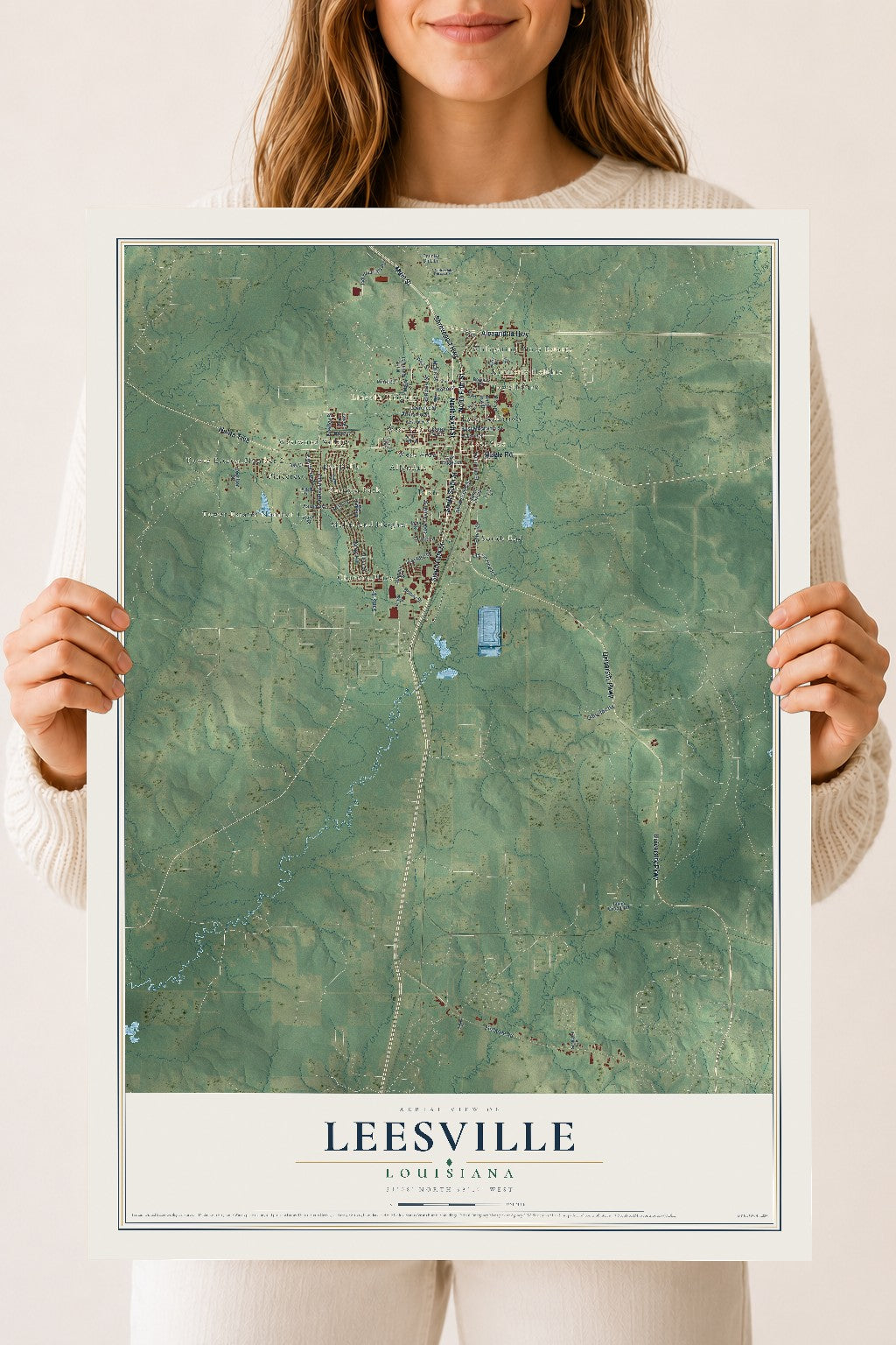 Map of Leesville, Louisiana, 18 x 24 inch unframed archival matte print