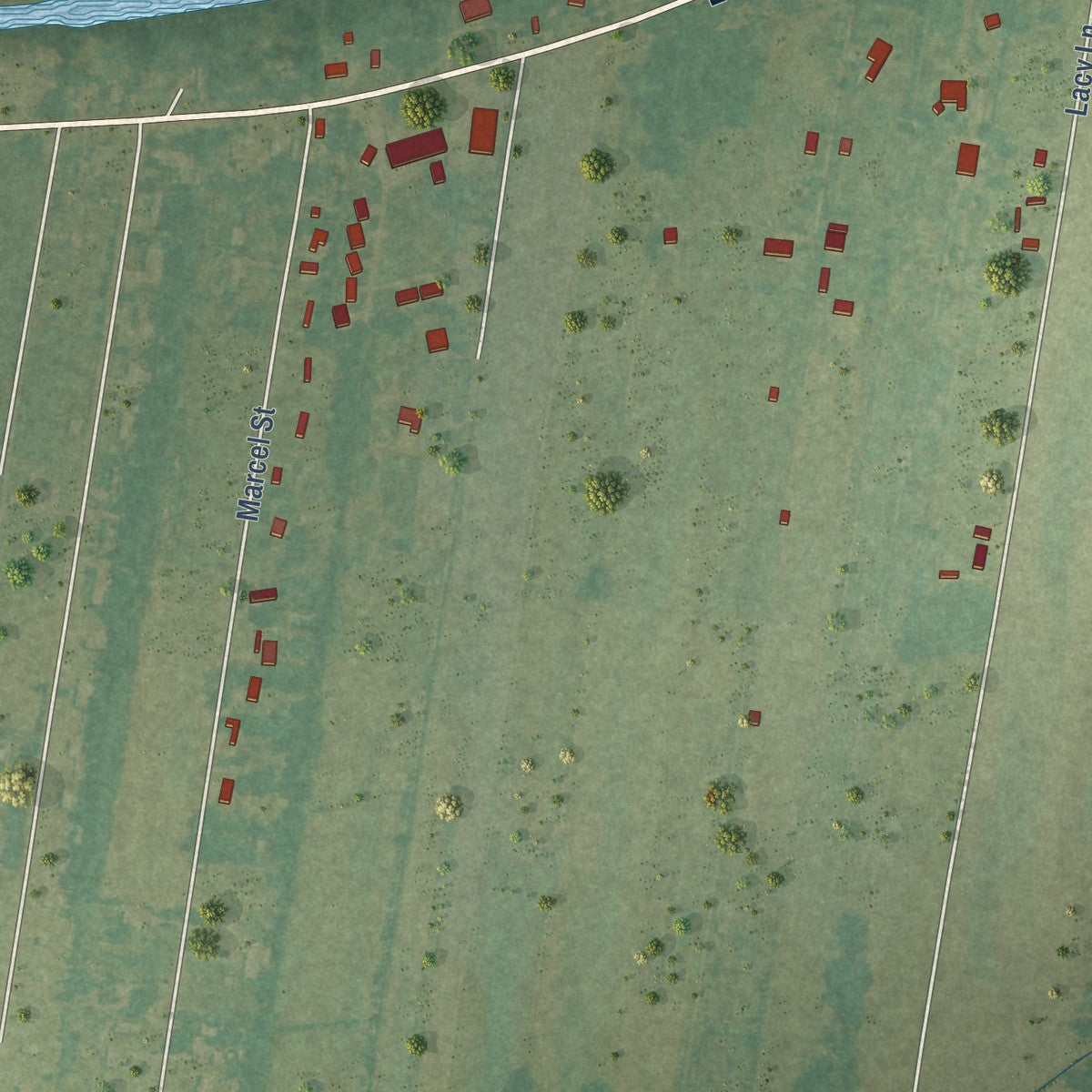 Second close-up of the map of Leonville, Louisiana print showing more streets and buildings