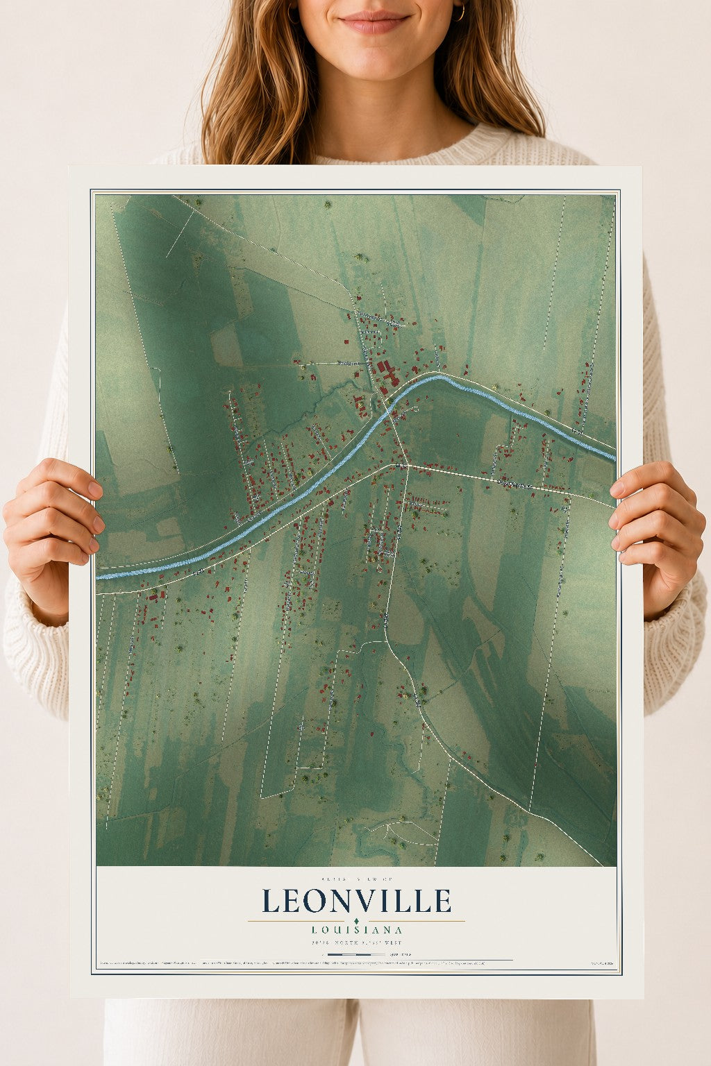 Map of Leonville, Louisiana, 18 x 24 inch unframed archival matte print