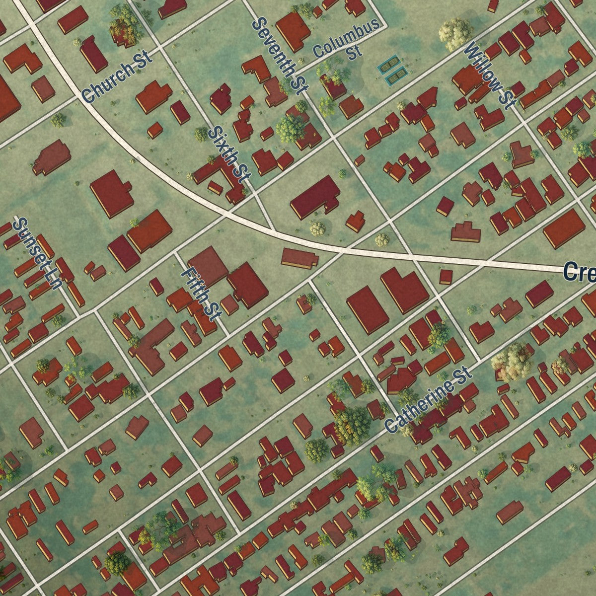 Second close-up of the map of Lockport, Louisiana print showing more streets and buildings