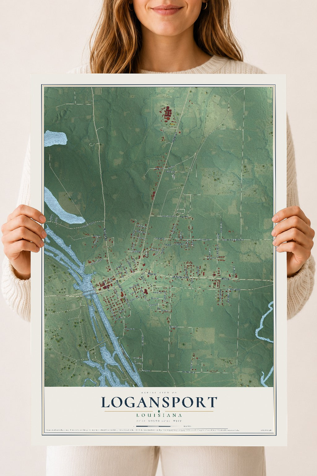 Map of Logansport, Louisiana, 18 x 24 inch unframed archival matte print