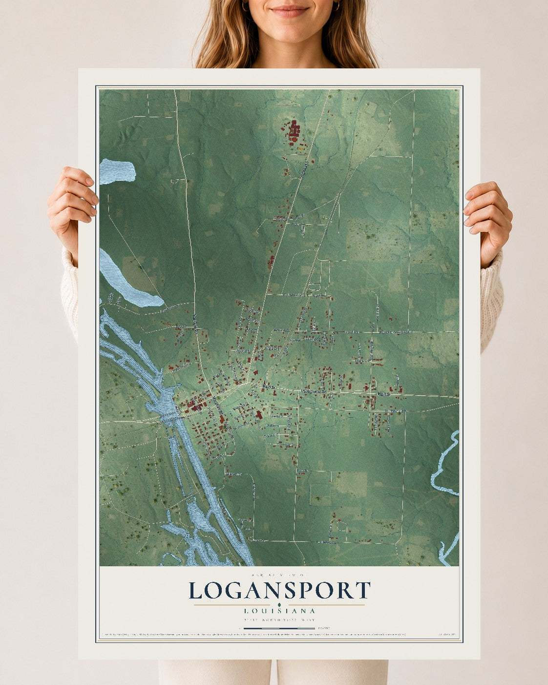 Map of Logansport, Louisiana, 24 x 36 inch unframed archival matte print