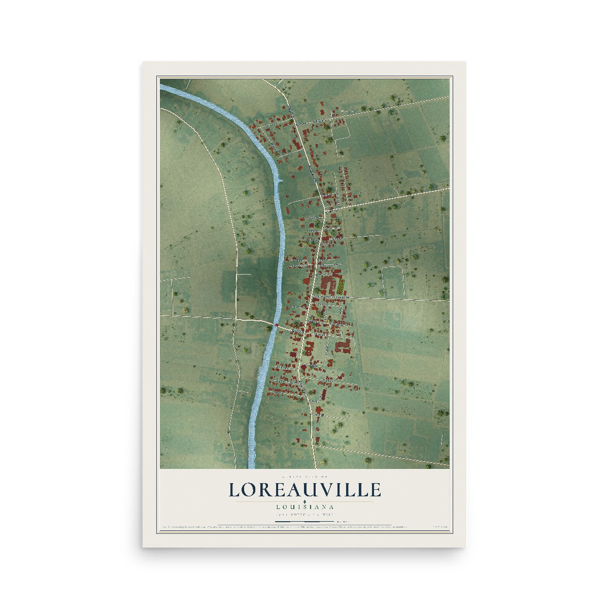 Map of Loreauville, Louisiana, 12 x 18 inch unframed archival matte print