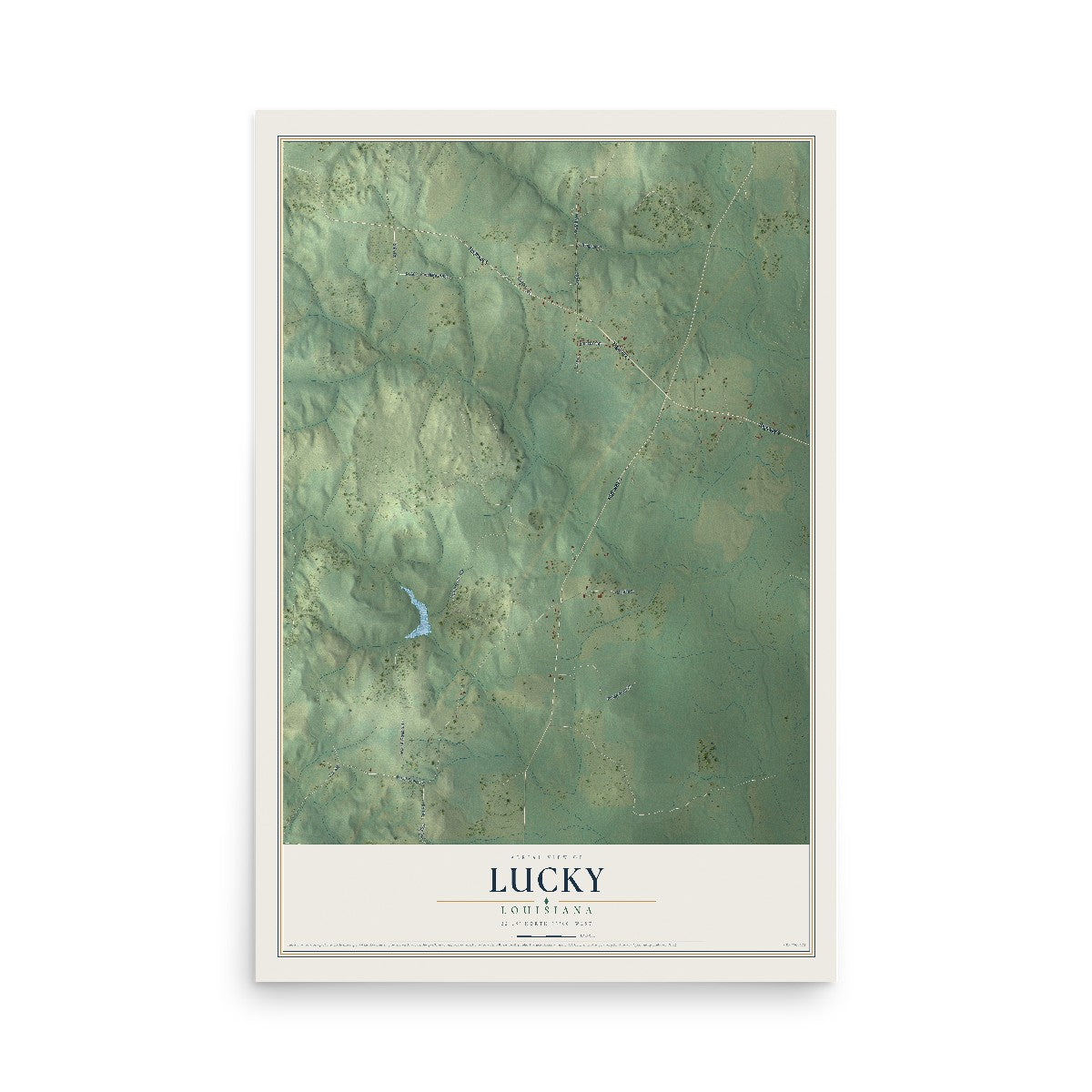 Map of Lucky, Louisiana, 12 x 18 inch unframed archival matte print