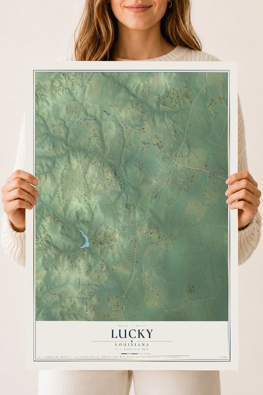 Map of Lucky, Louisiana, 18 x 24 inch unframed archival matte print