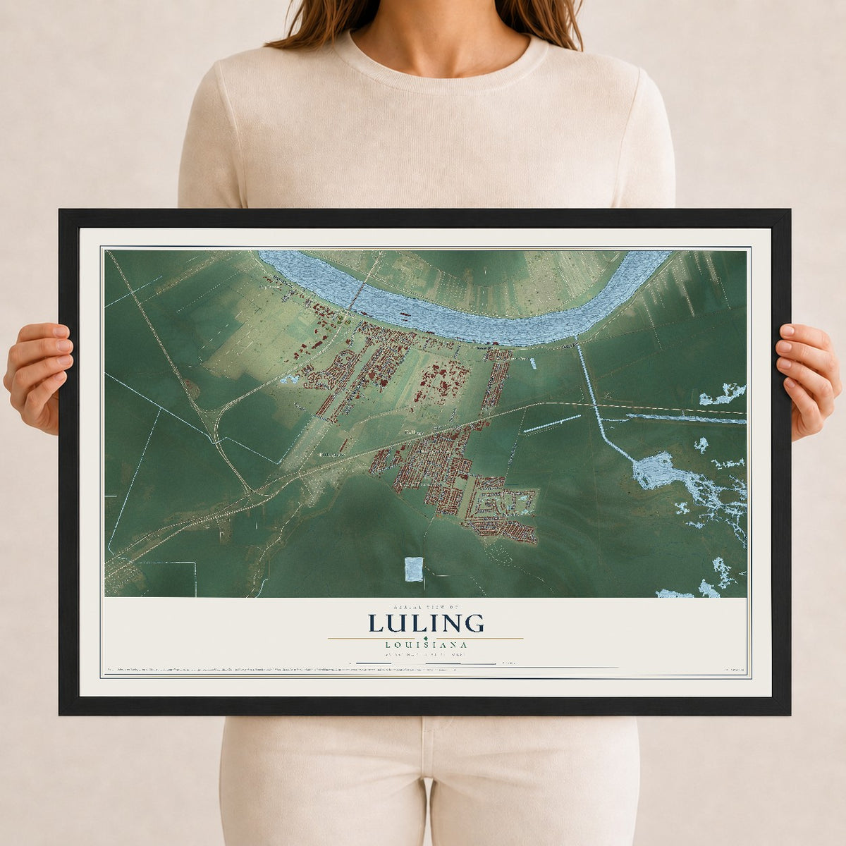 Map of Luling, Louisiana, 12 x 18 inch print in a black wood frame