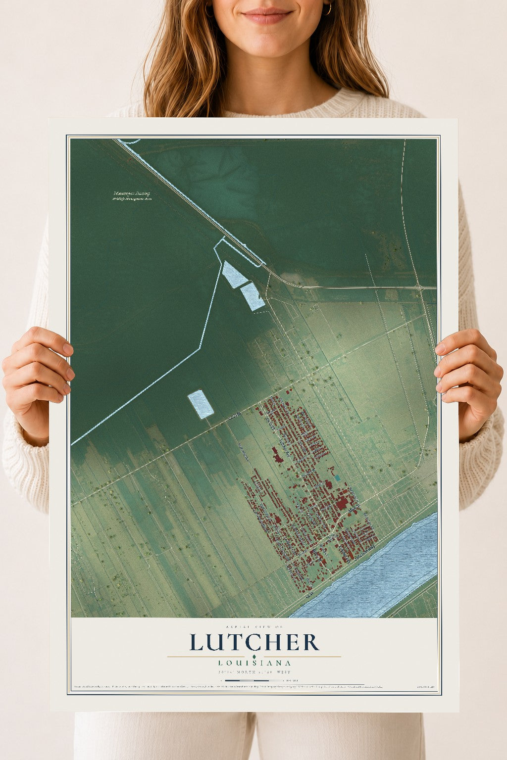 Map of Lutcher, Louisiana, 18 x 24 inch unframed archival matte print
