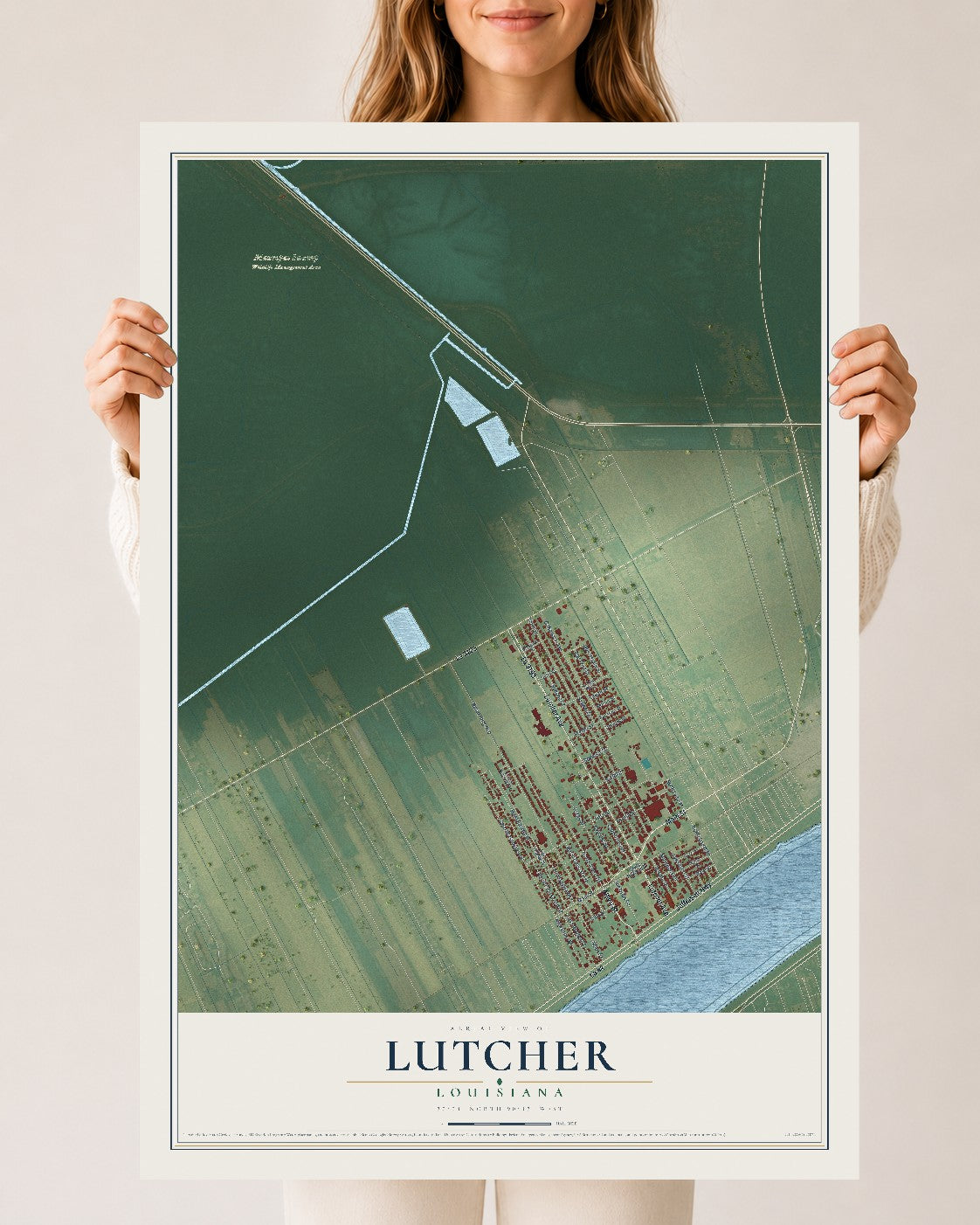 Map of Lutcher, Louisiana, 24 x 36 inch unframed archival matte print