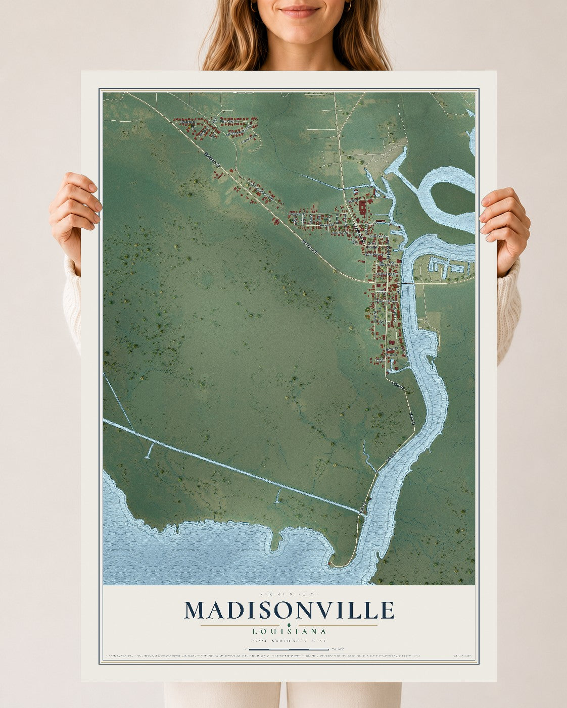 Map of Madisonville, Louisiana, 24 x 36 inch unframed archival matte print
