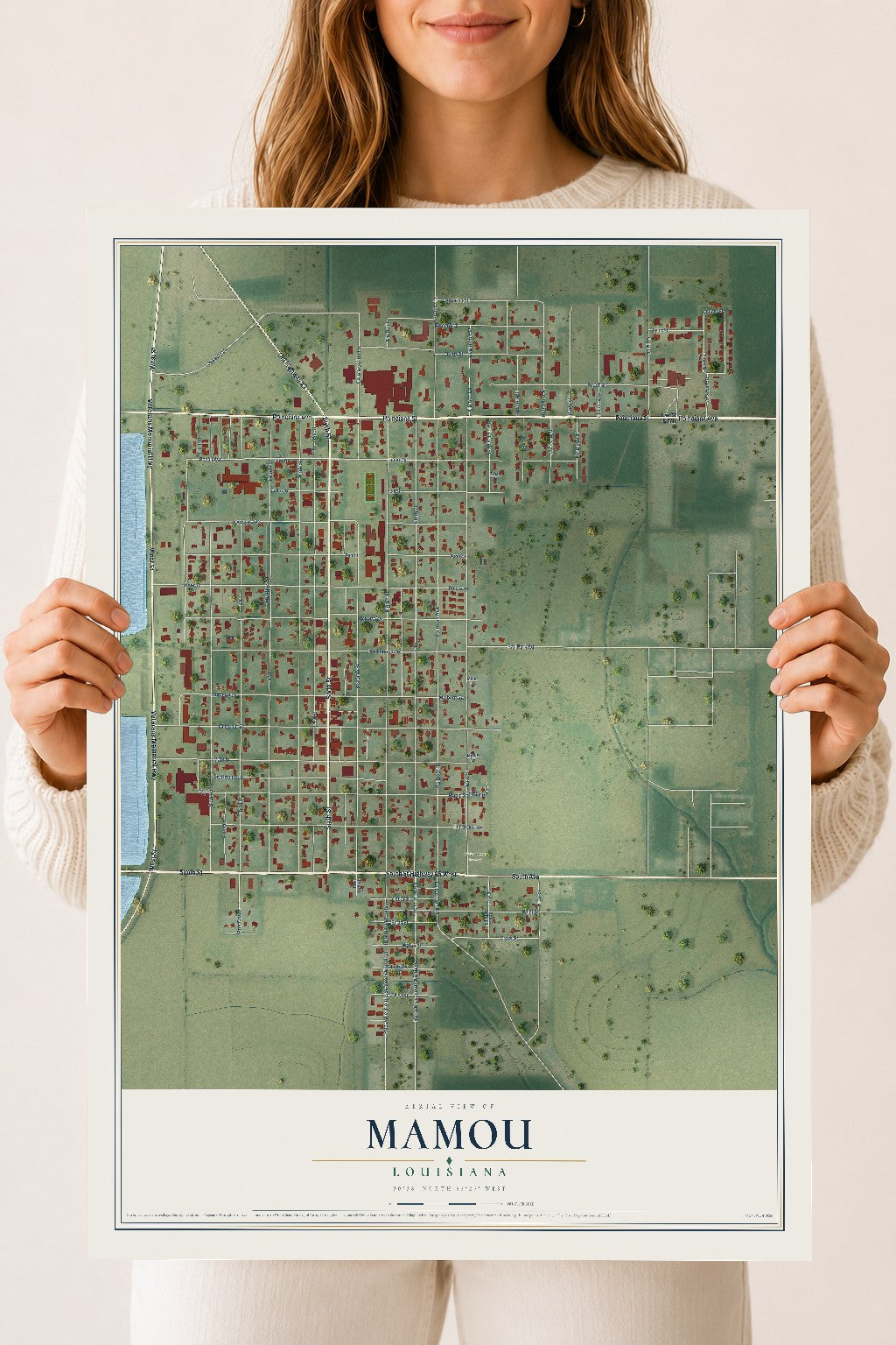 Map of Mamou, Louisiana, 18 x 24 inch unframed archival matte print