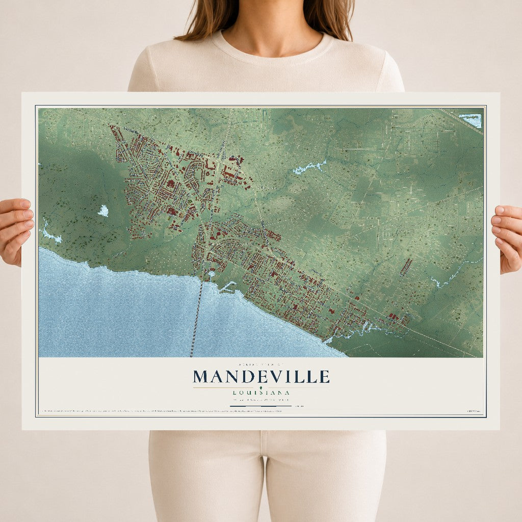 Map of Mandeville, Louisiana, 18 x 24 inch unframed archival matte print