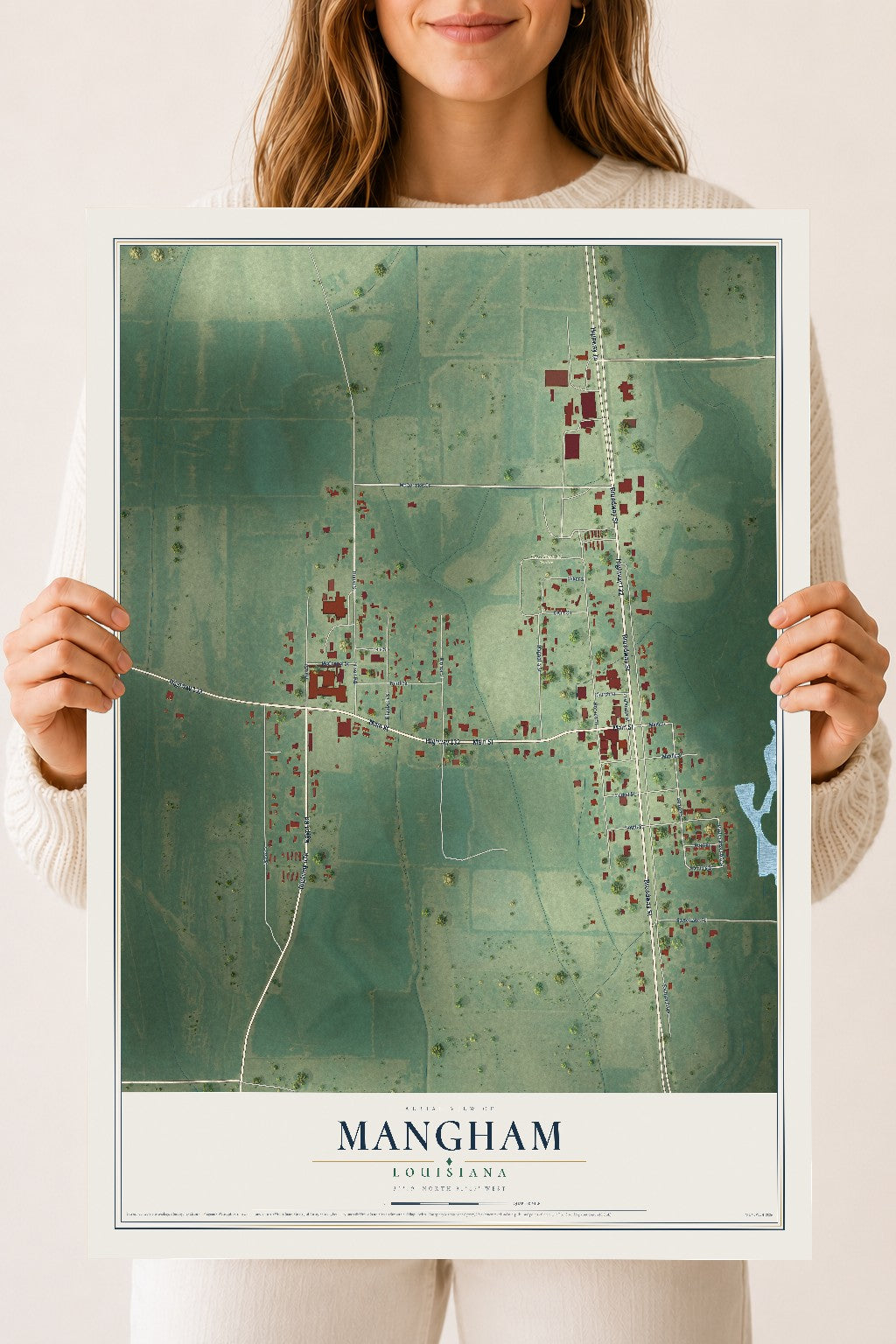 Map of Mangham, Louisiana, 18 x 24 inch unframed archival matte print