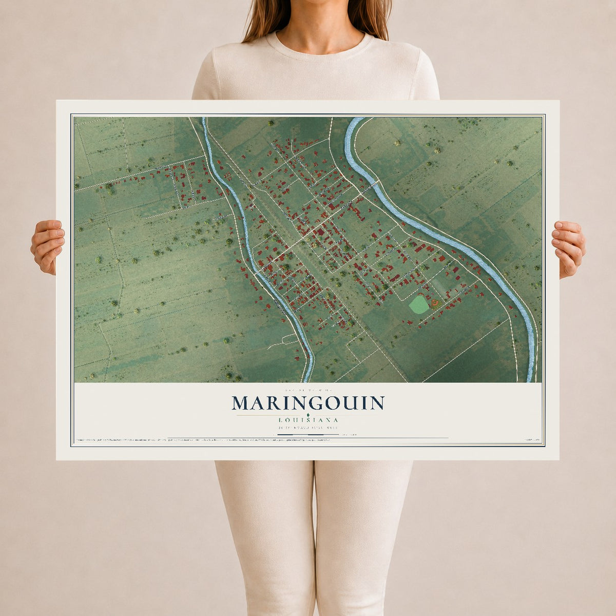 Map of Maringouin, Louisiana, 24 x 36 inch unframed archival matte print