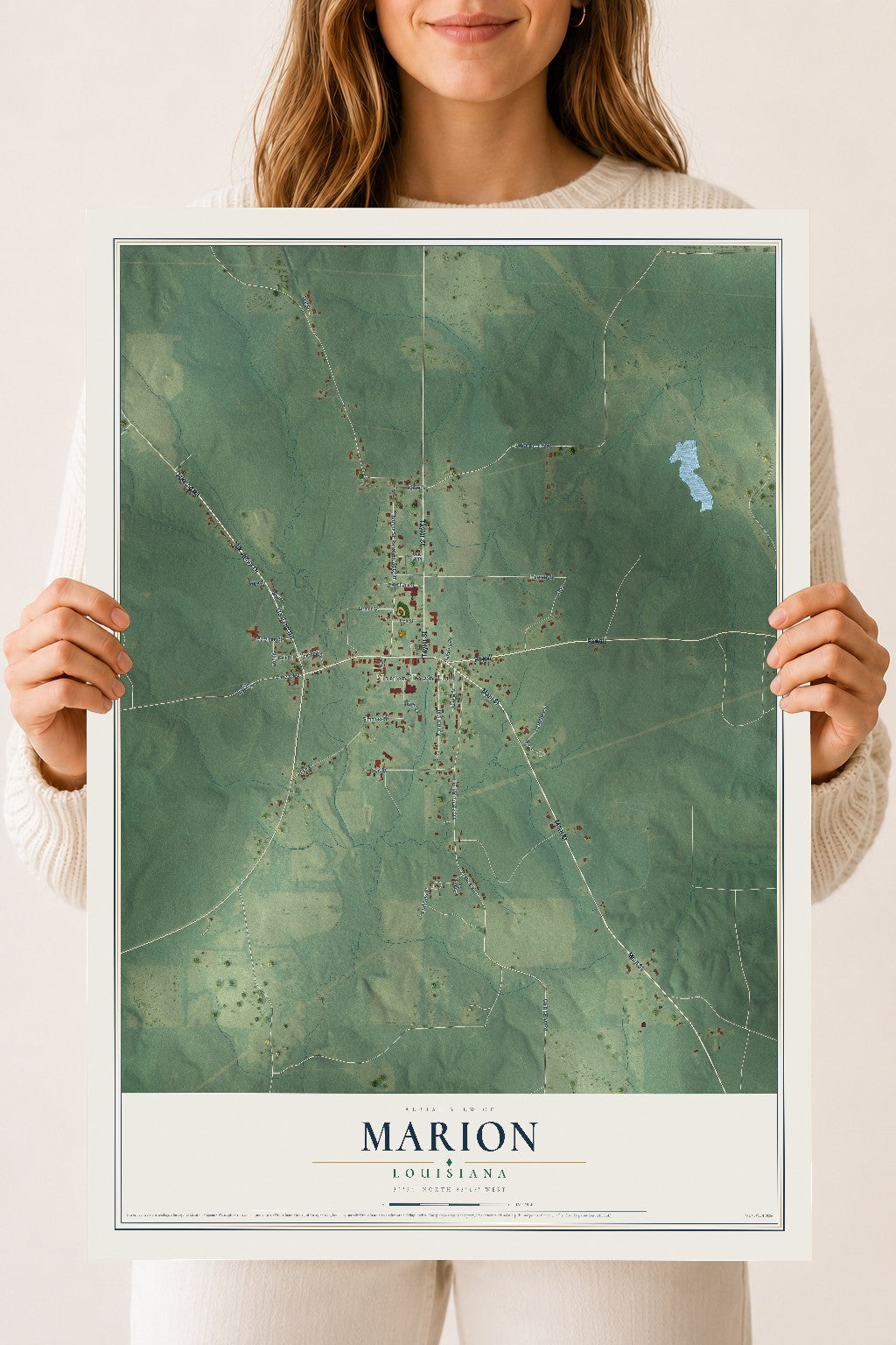 Map of Marion, Louisiana, 18 x 24 inch unframed archival matte print