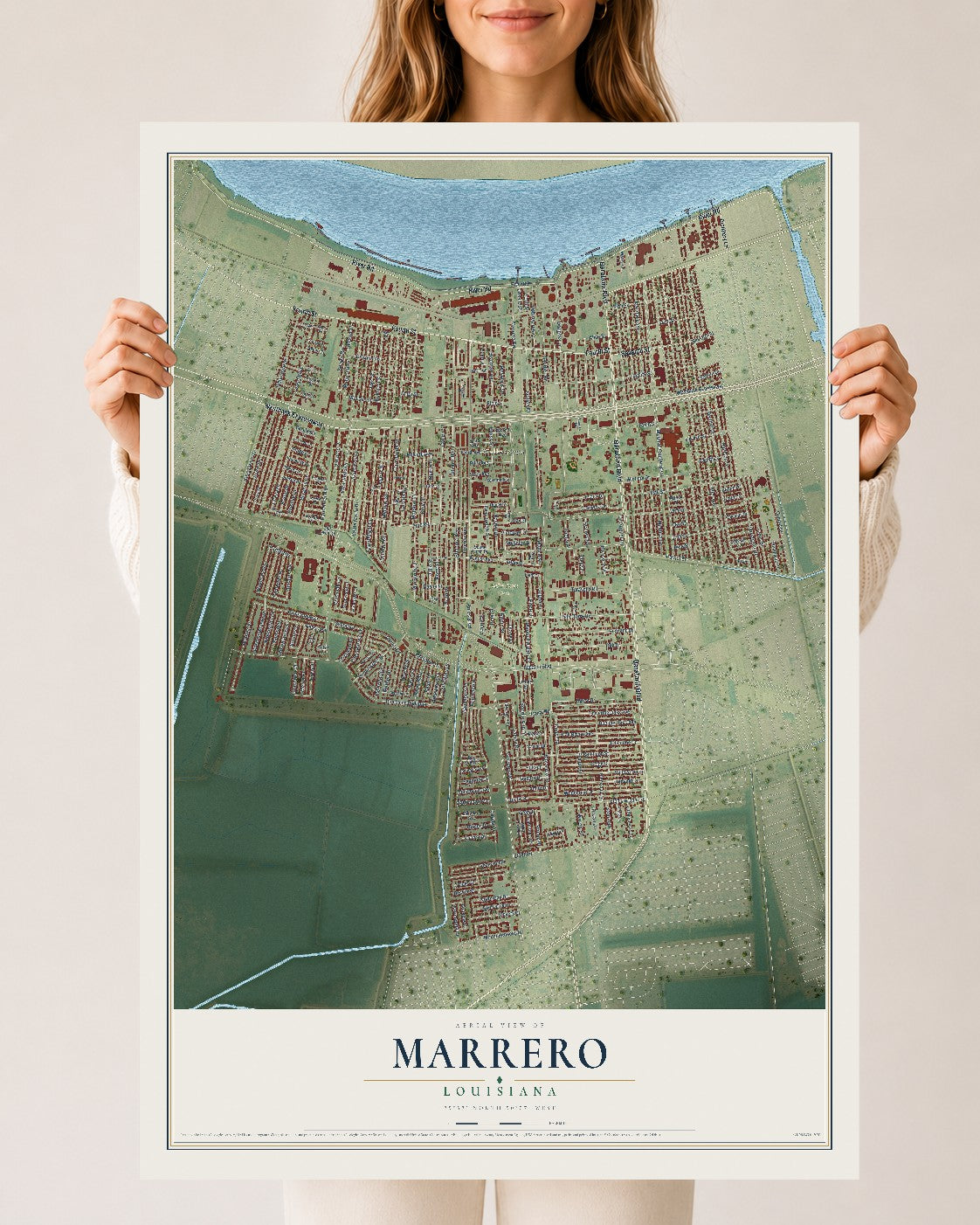Map of Marrero, Louisiana, 24 x 36 inch unframed archival matte print