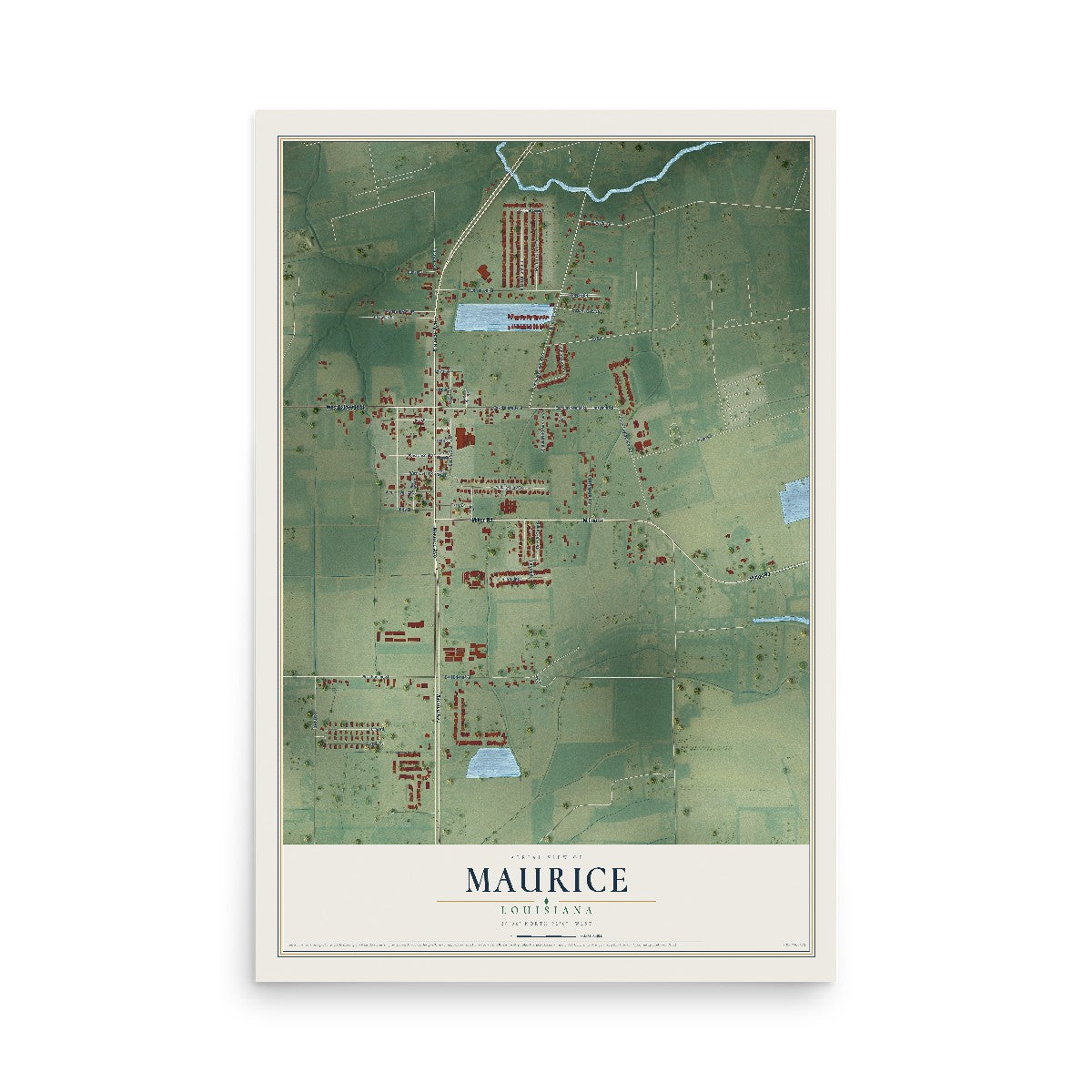 Map of Maurice, Louisiana, 12 x 18 inch unframed archival matte print