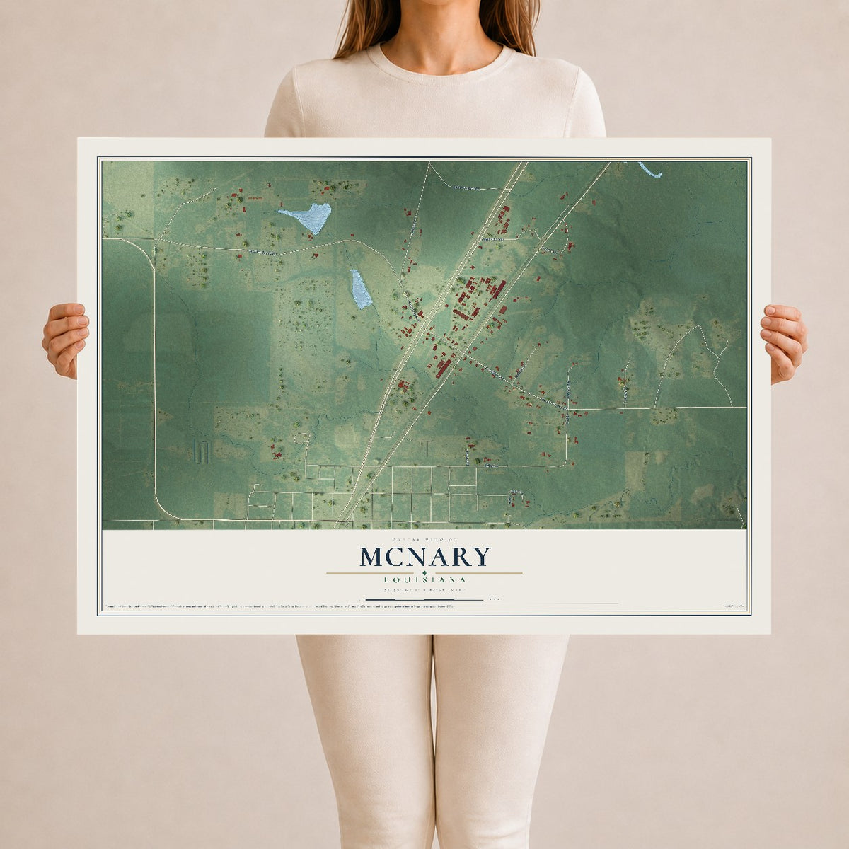 Map of McNary, Louisiana, 24 x 36 inch unframed archival matte print