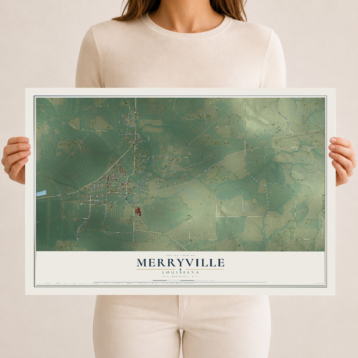 Map of Merryville, Louisiana, 12 x 18 inch unframed archival matte print