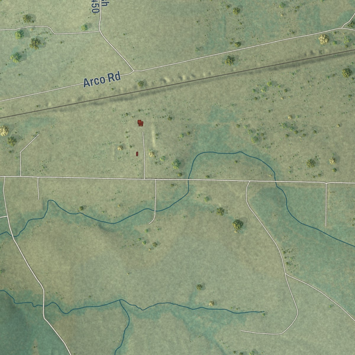 Second close-up of the map of Merryville, Louisiana print showing more streets and buildings