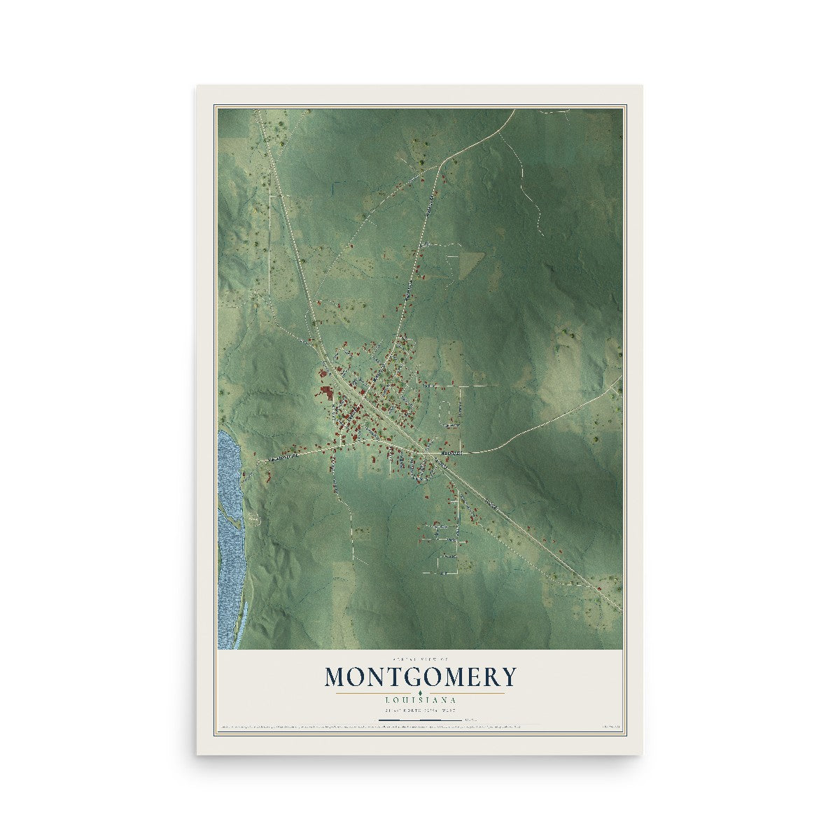 Map of Montgomery, Louisiana, 12 x 18 inch unframed archival matte print