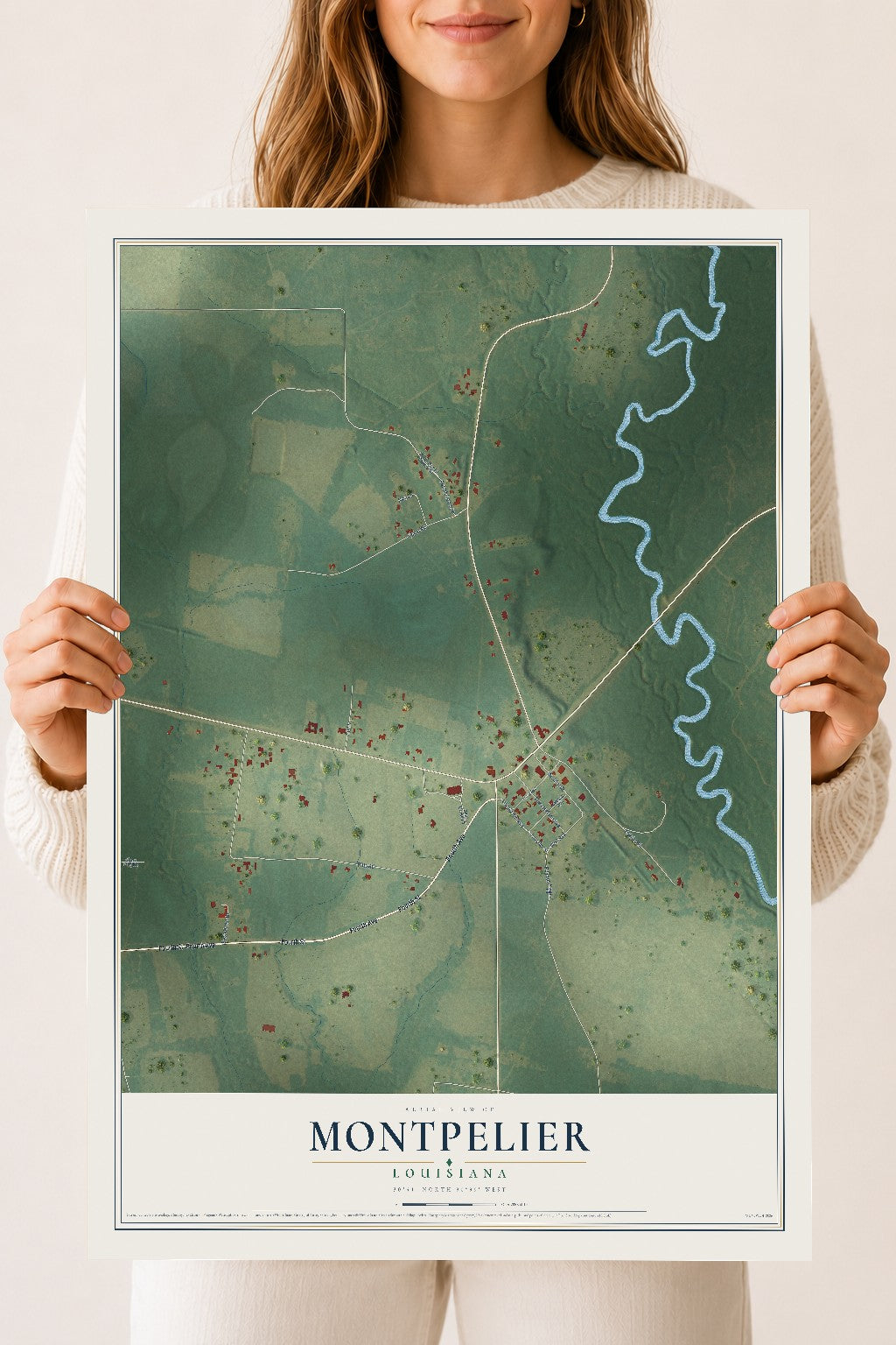 Map of Montpelier, Louisiana, 18 x 24 inch unframed archival matte print
