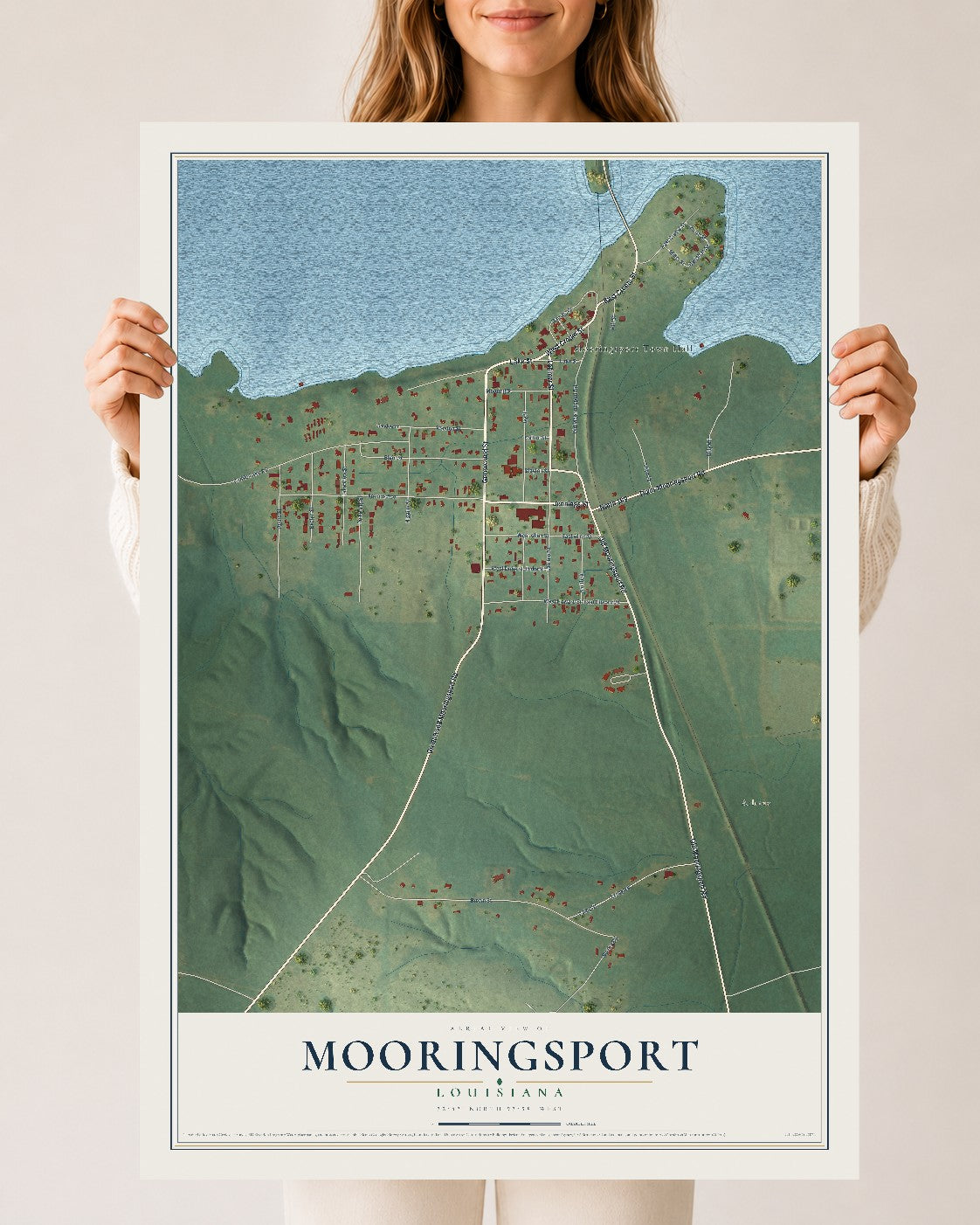 Map of Mooringsport, Louisiana, 24 x 36 inch unframed archival matte print