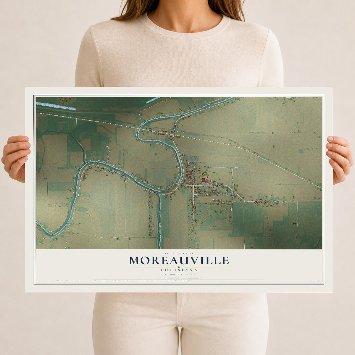 Map of Moreauville, Louisiana, 12 x 18 inch unframed archival matte print