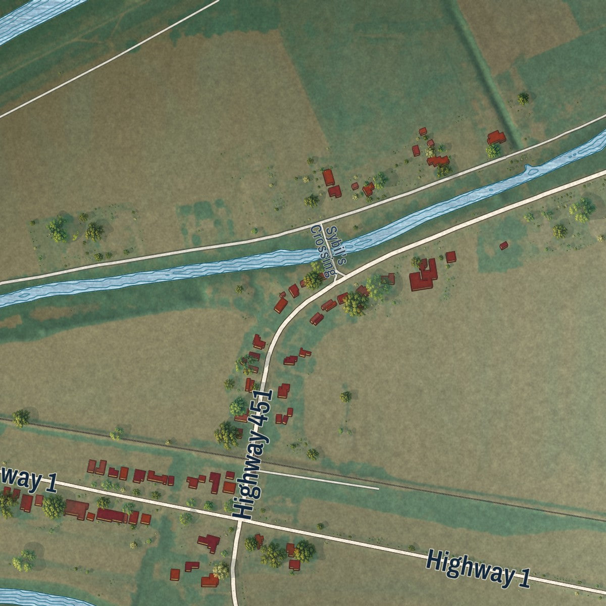 Second close-up of the map of Moreauville, Louisiana print showing more streets and buildings