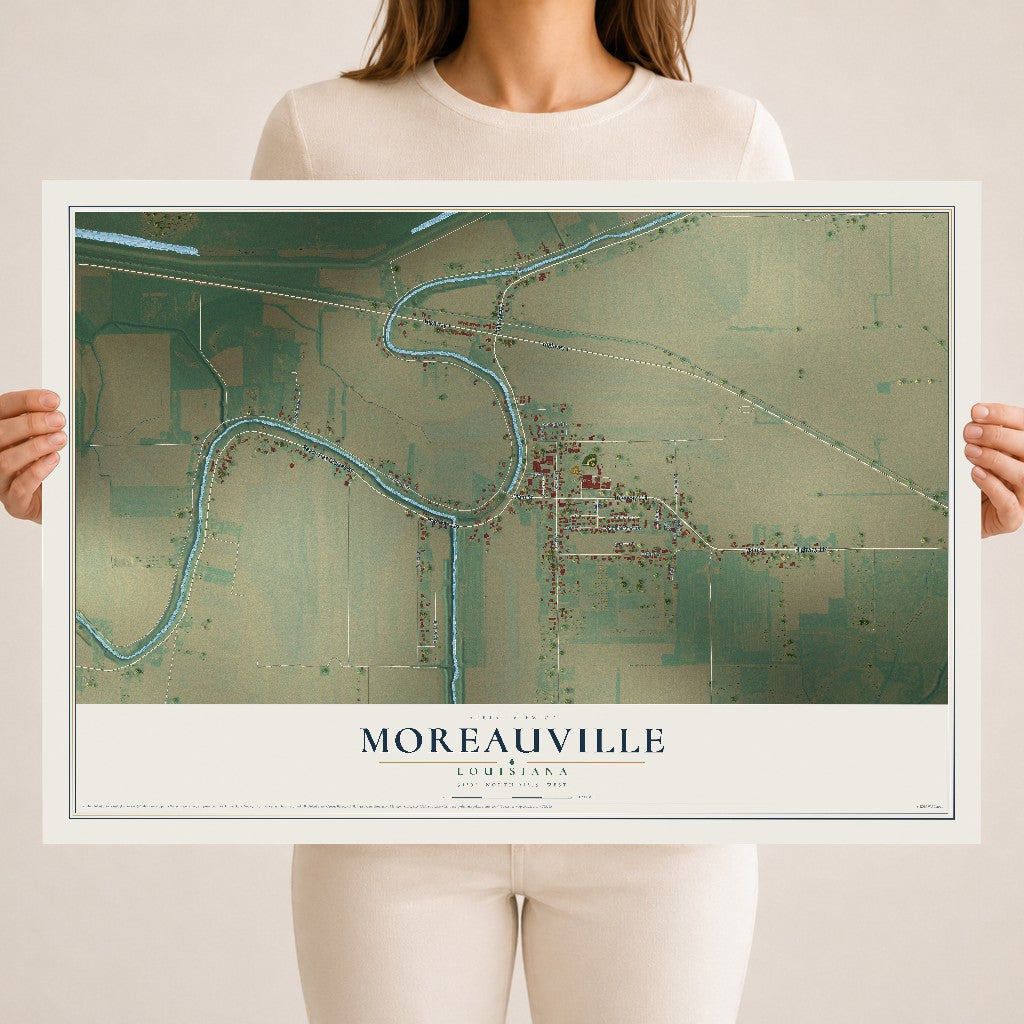 Map of Moreauville, Louisiana, 18 x 24 inch unframed archival matte print