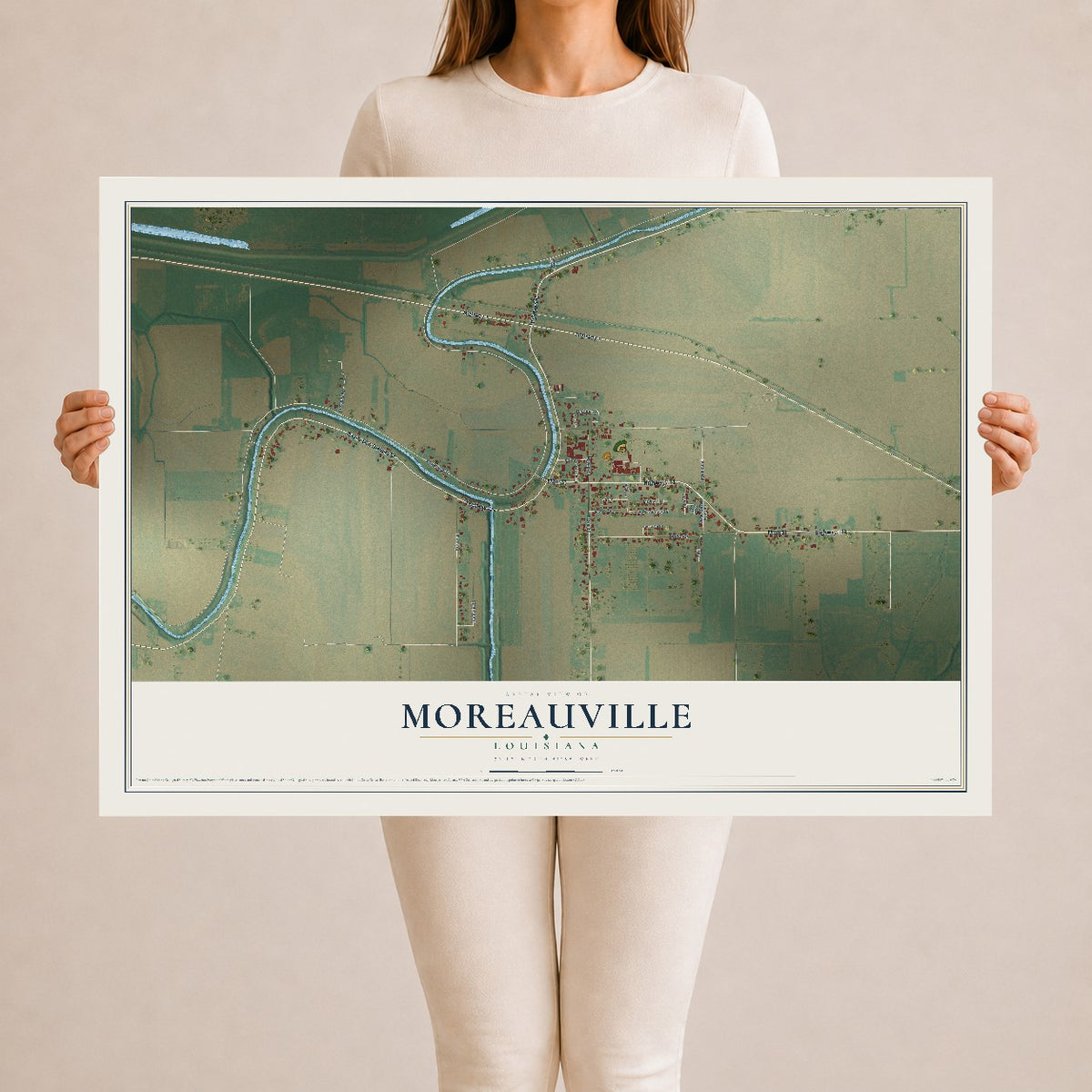 Map of Moreauville, Louisiana, 24 x 36 inch unframed archival matte print