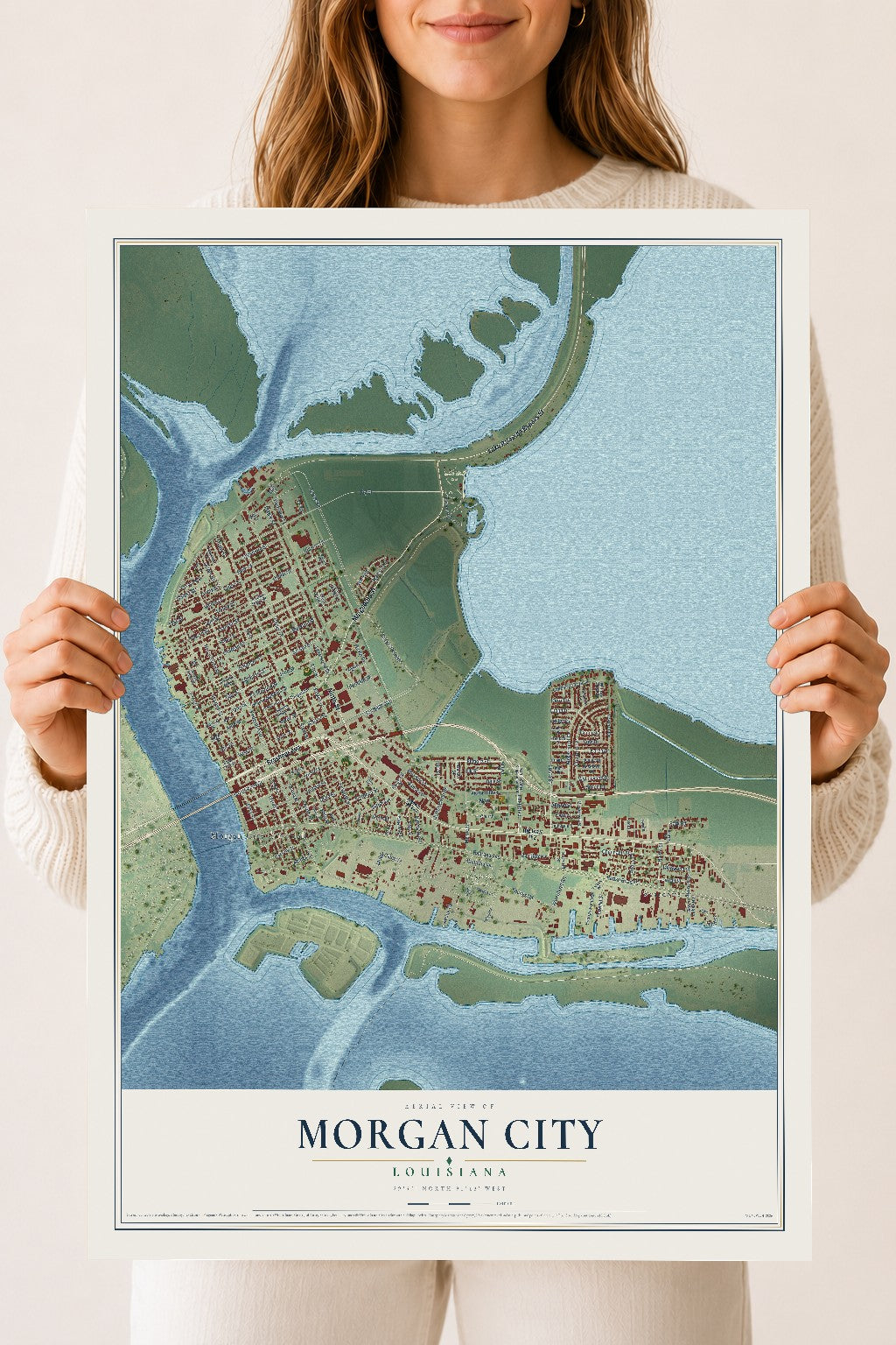 Map of Morgan City, Louisiana, 18 x 24 inch unframed archival matte print