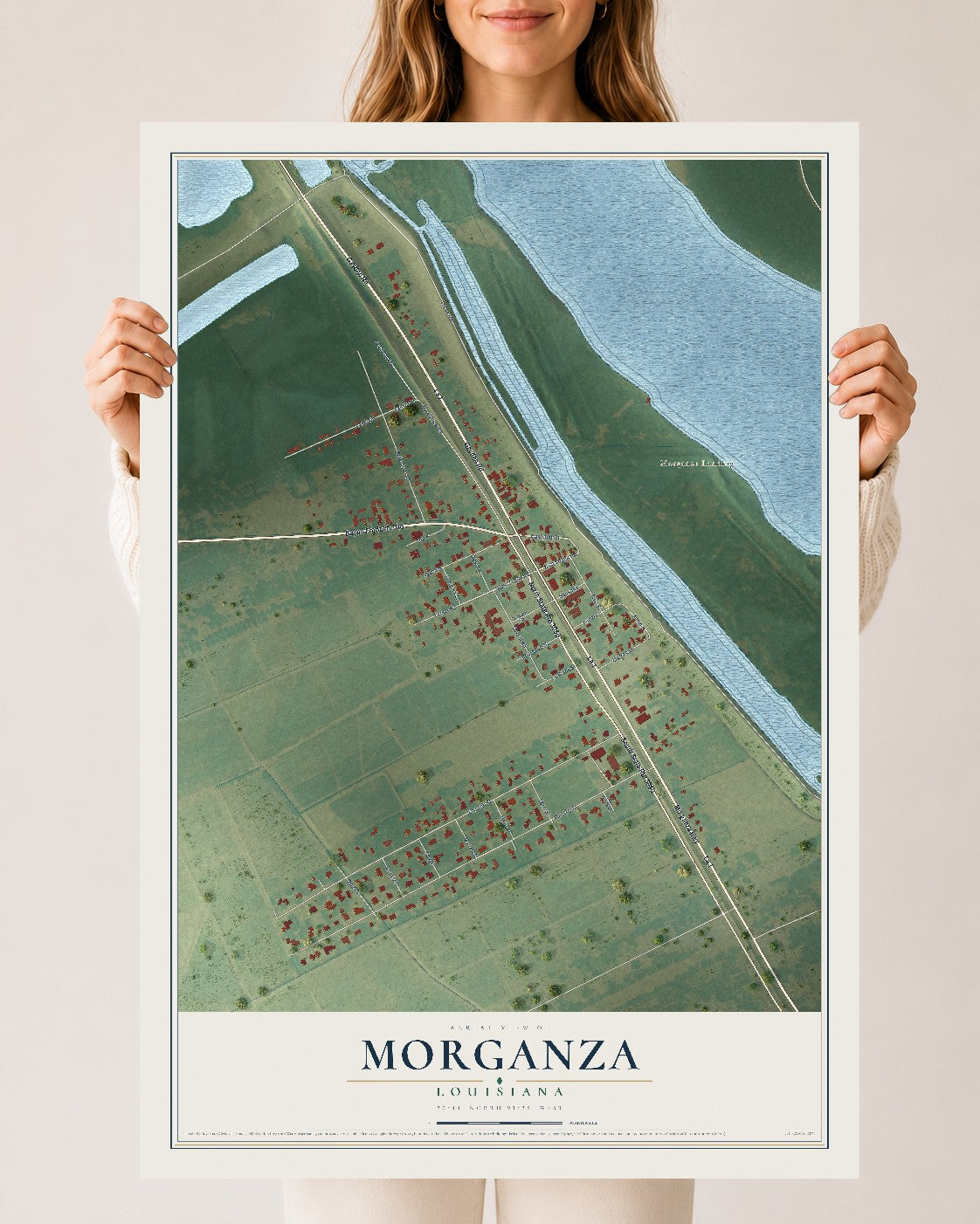 Map of Morganza, Louisiana, 24 x 36 inch unframed archival matte print