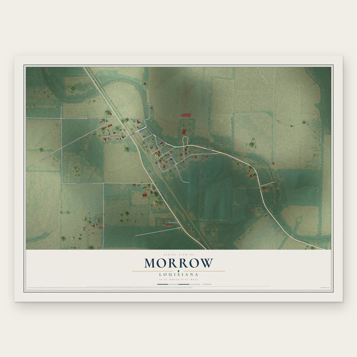 Morrow, Louisiana map print, the full design