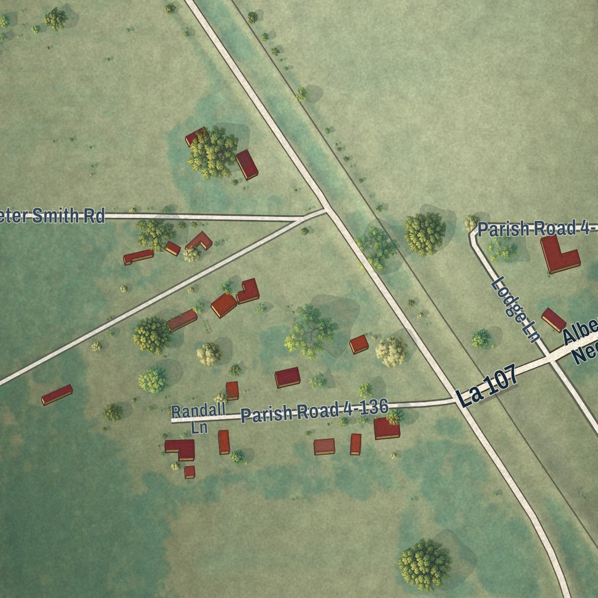 Close-up of the map of Morrow, Louisiana print showing street and building detail