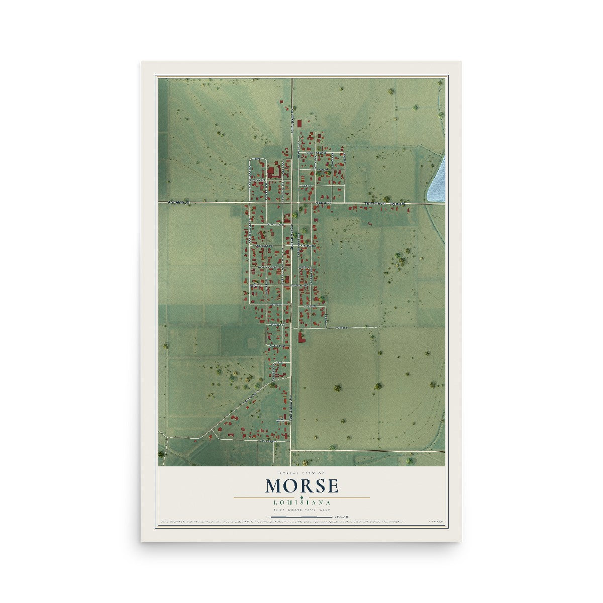 Map of Morse, Louisiana, 12 x 18 inch unframed archival matte print