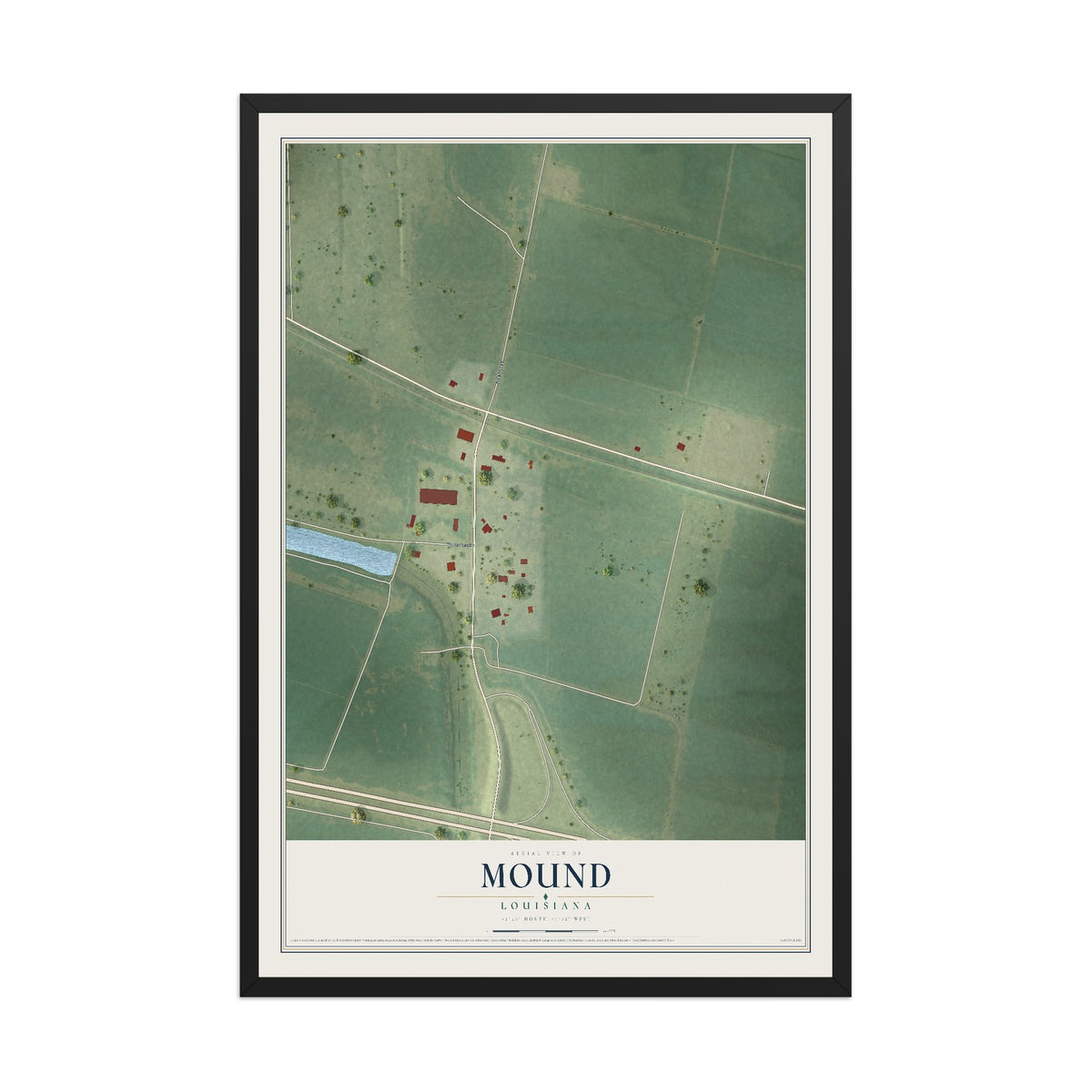 Map of Mound, Louisiana, 12 x 18 inch print in a black wood frame